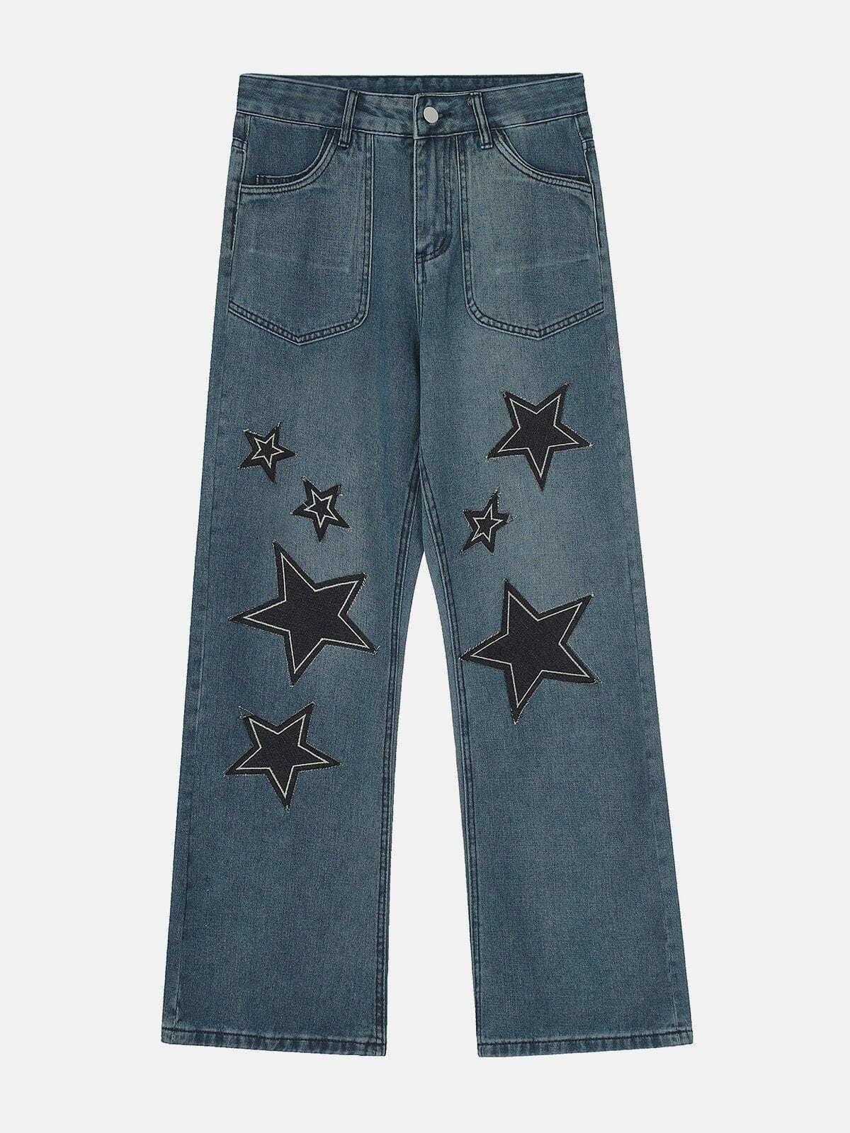 Y2K Star Collage Baggy Jeans - Vintage 90s Grunge Style for Effortless Summer Outfits