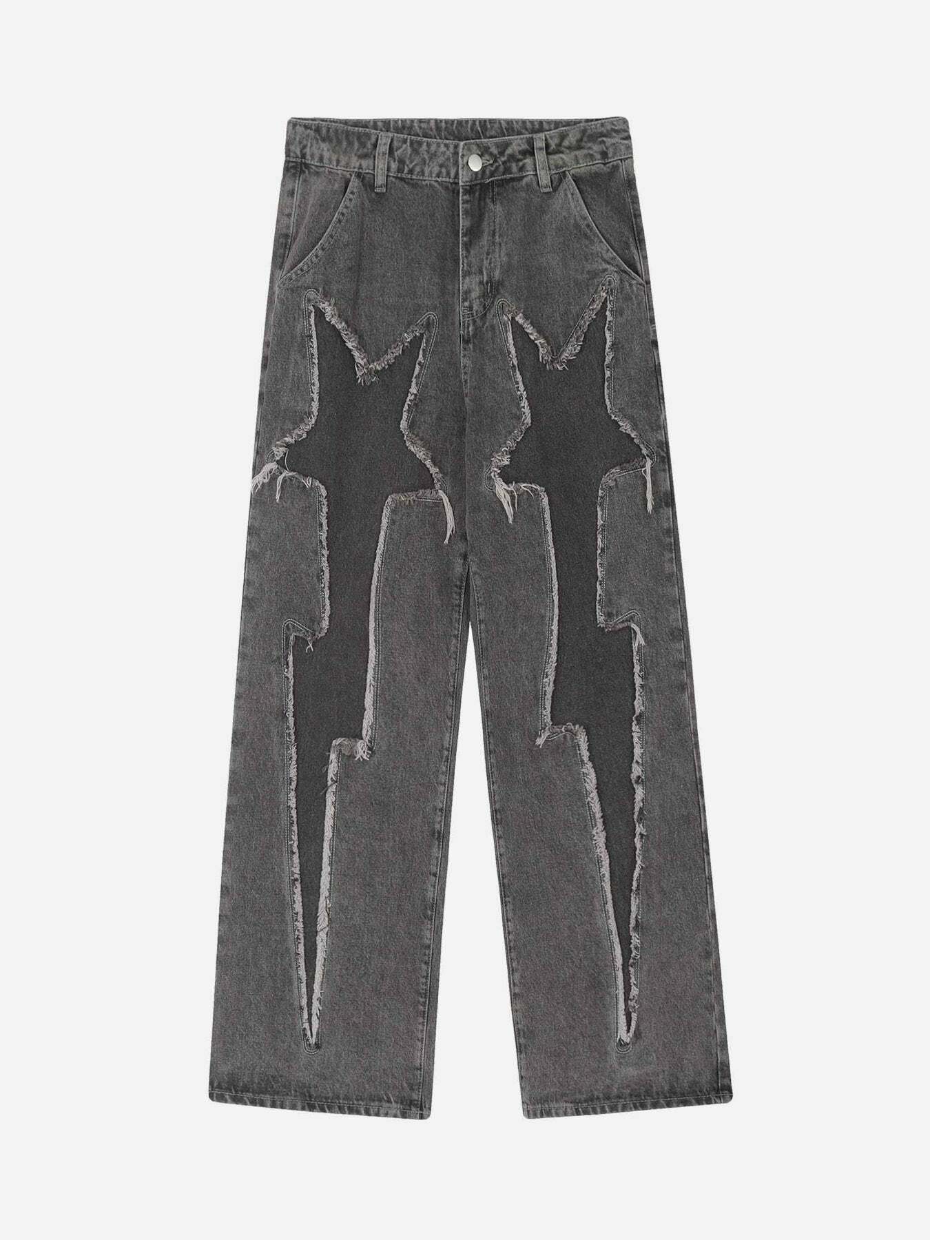 Y2K Star Embroidered Baggy Jeans - Vintage 90s Grunge Style with Applique Detail