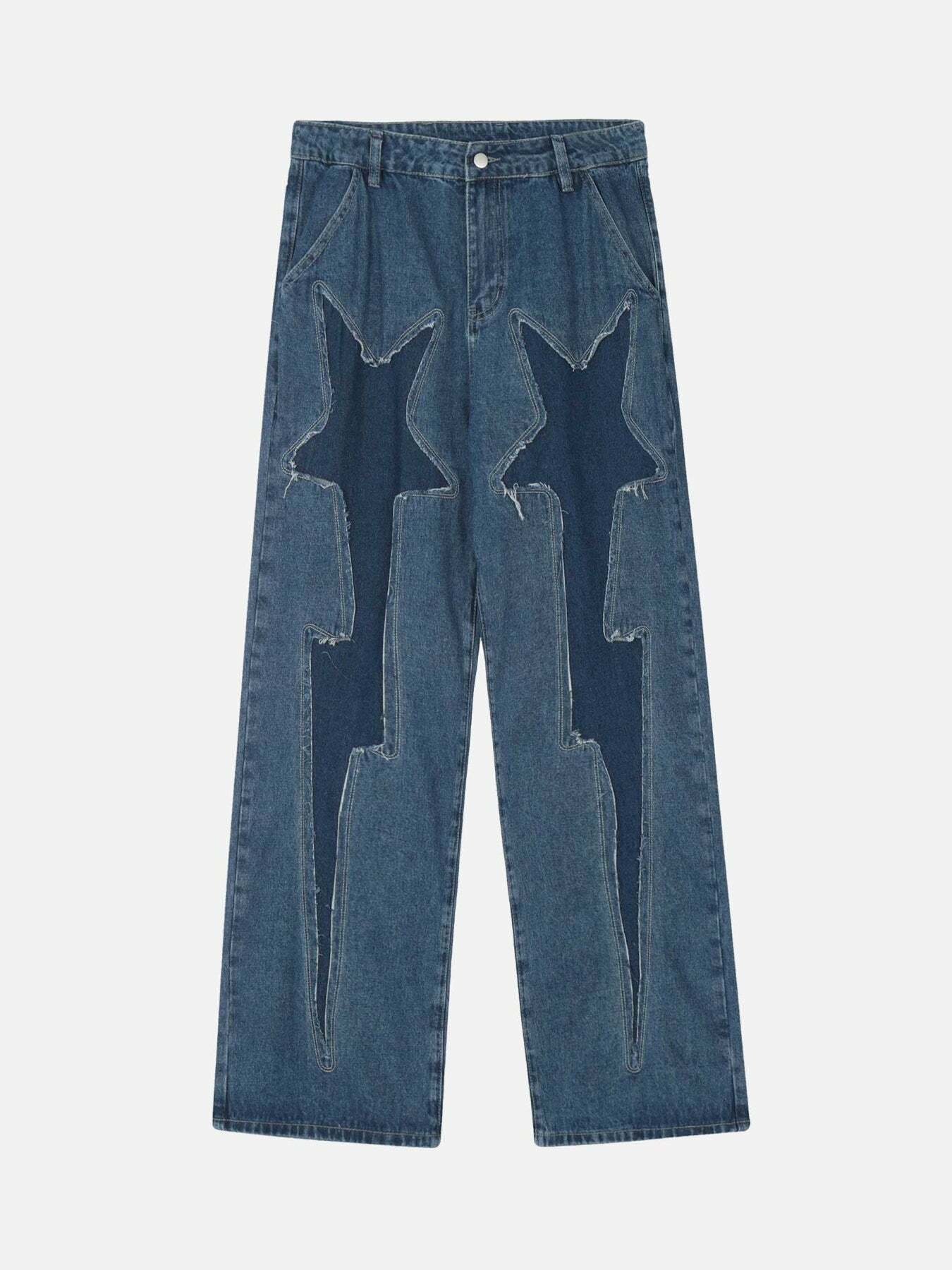 Y2K Star Embroidered Baggy Jeans - Vintage 90s Grunge Style with Applique Detail