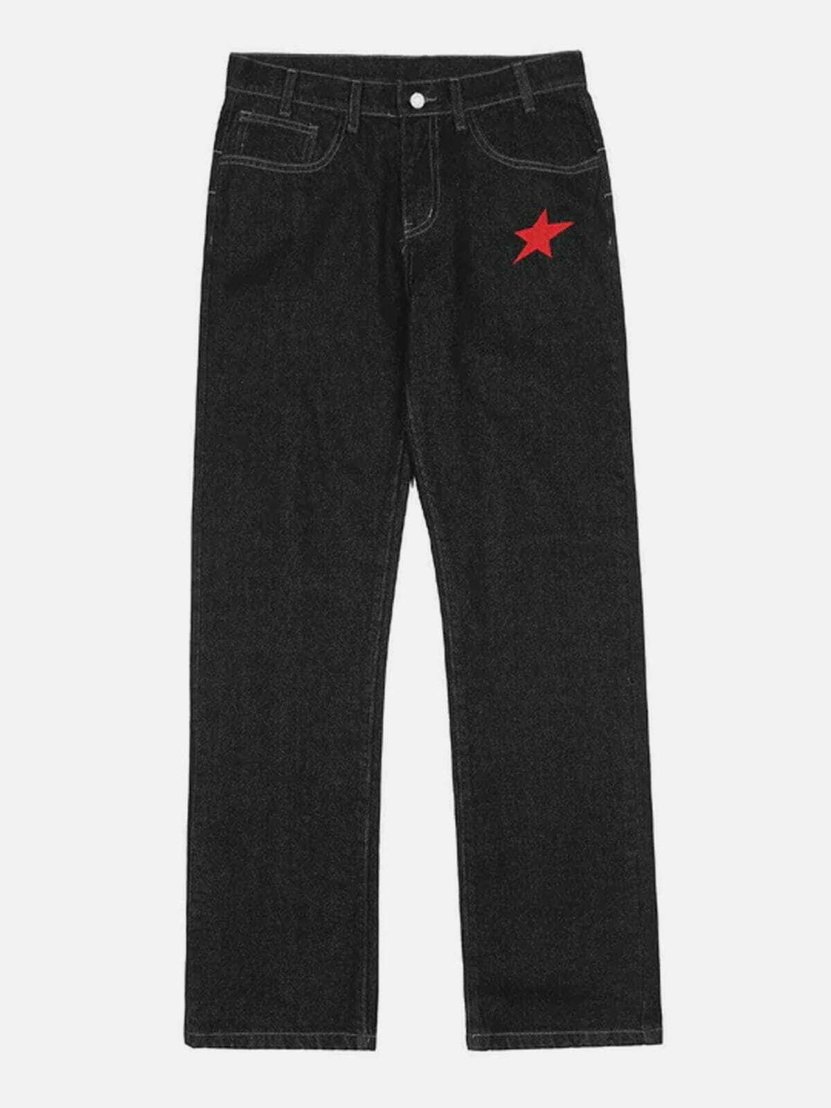 Y2K Star Embroidery Baggy Jeans - Trendy 90s Grunge Style for Effortless Summer Outfits