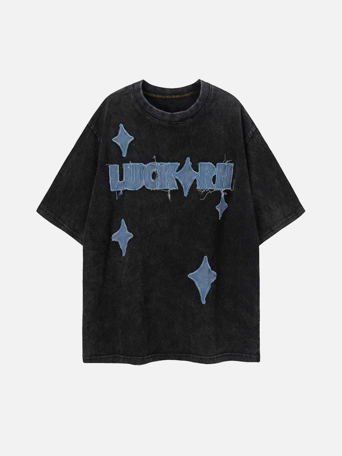 Y2K Star Embroidery Letter Tee - Trendy 90s Grunge Aesthetic Top for Summer Outfits