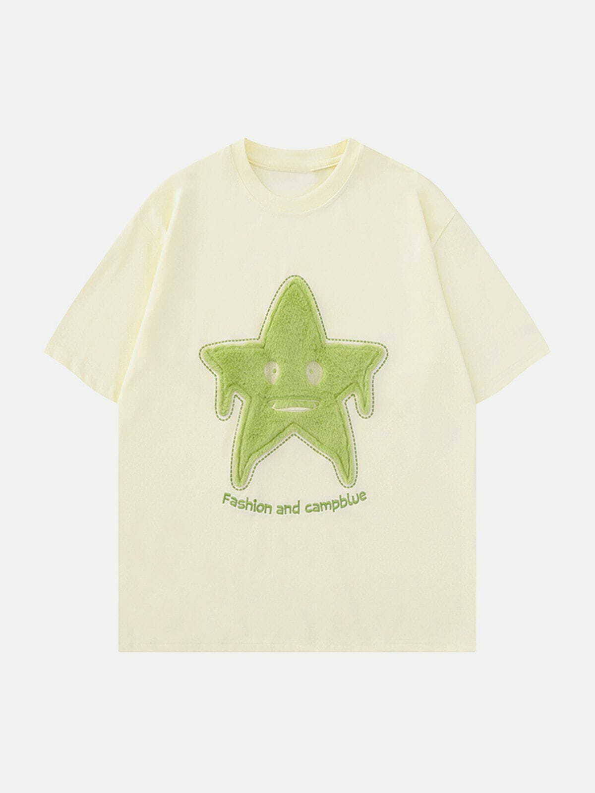 Y2K Star Embroidery Tee - Trendy Grunge Aesthetic Top for Summer Outfits & 90s Fashion Lovers