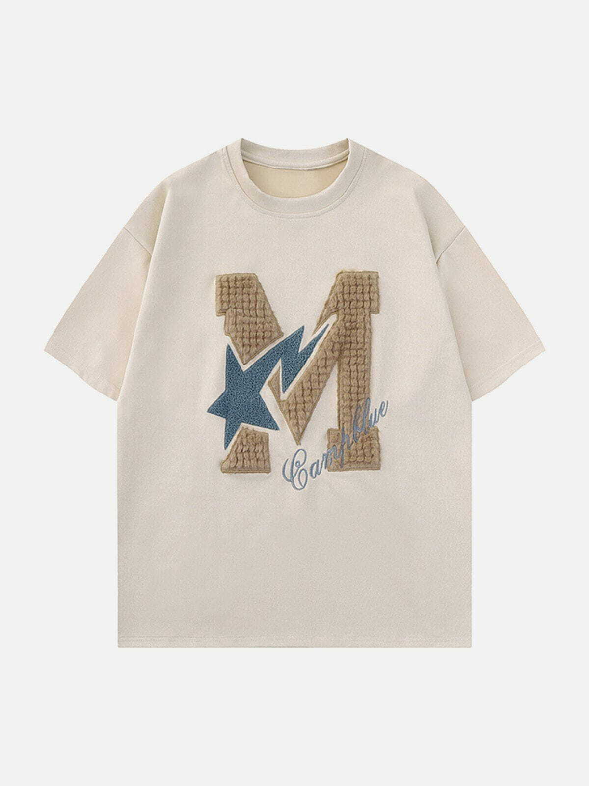 Y2K Star Embroidery Tee - Vintage 90s Grunge Aesthetic Top for Summer Outfits & Casual Looks