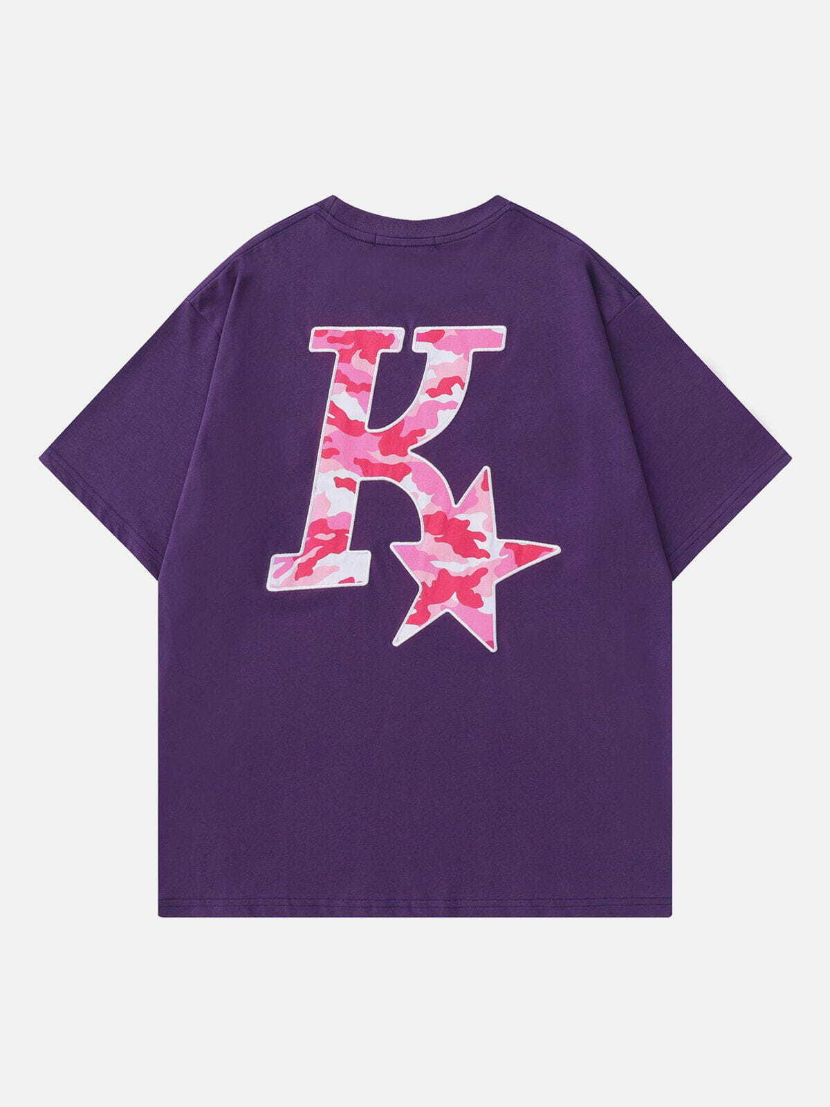 Y2K Star Letter Embroidery Tee - Trendy Grunge Aesthetic Top for Summer Outfits & 90s Fashion