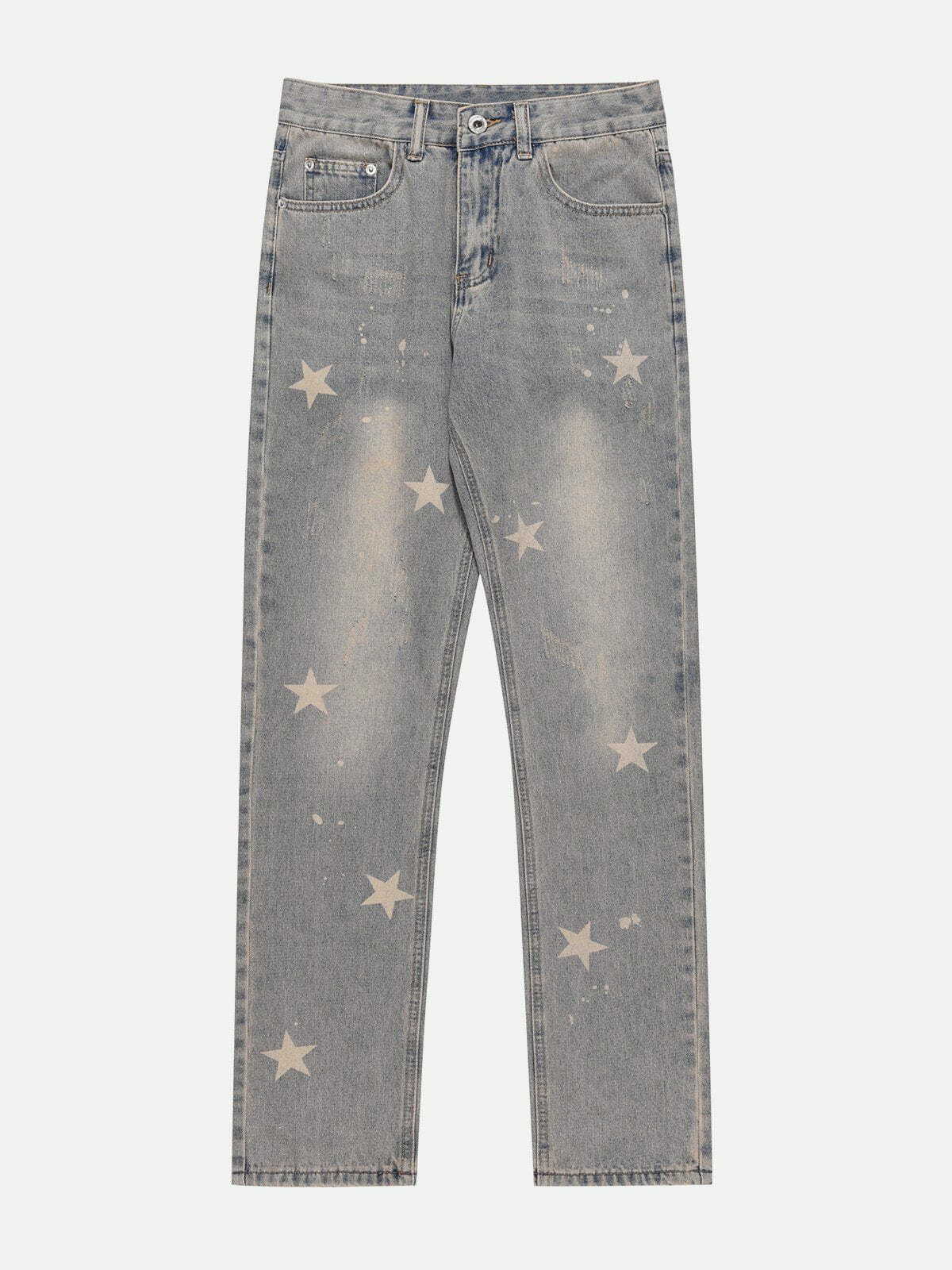 Y2K Star Print Baggy Jeans - Vintage 90s Grunge Style for Effortless Summer Outfits