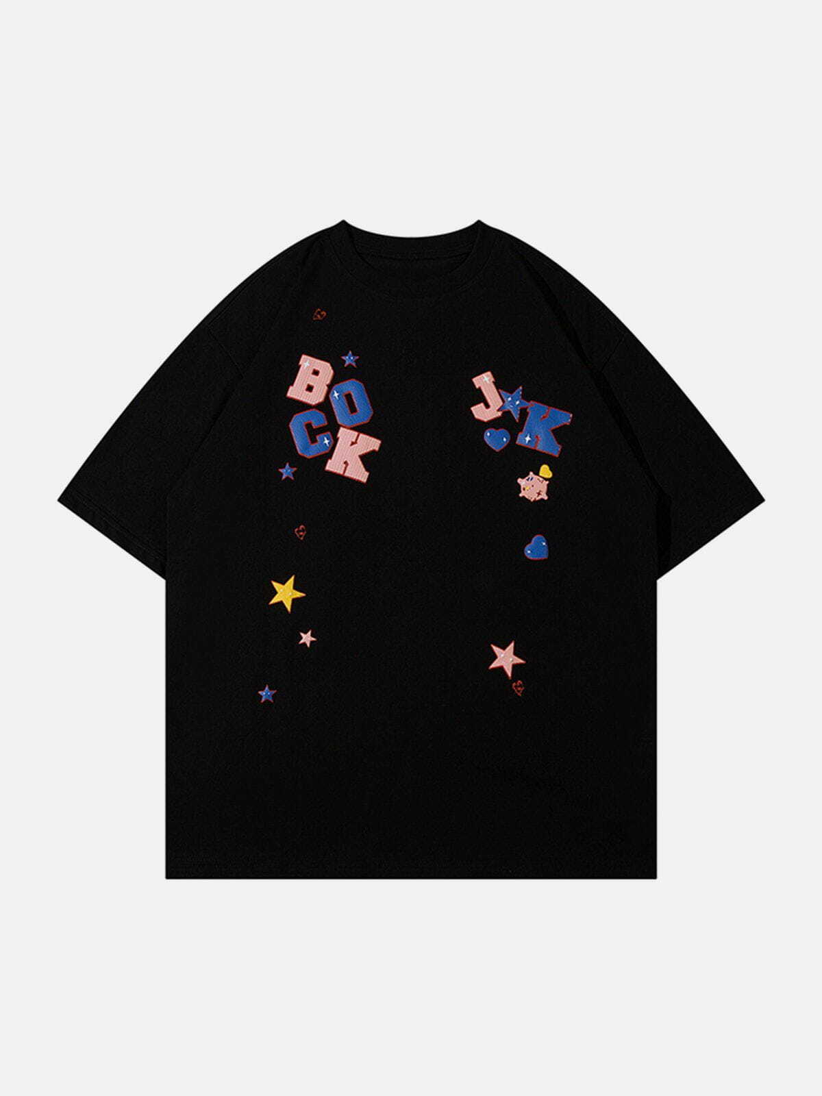 Y2K Star Print Tee - Trendy Grunge Aesthetic Top for Summer Outfits & 90s Fashion Lovers