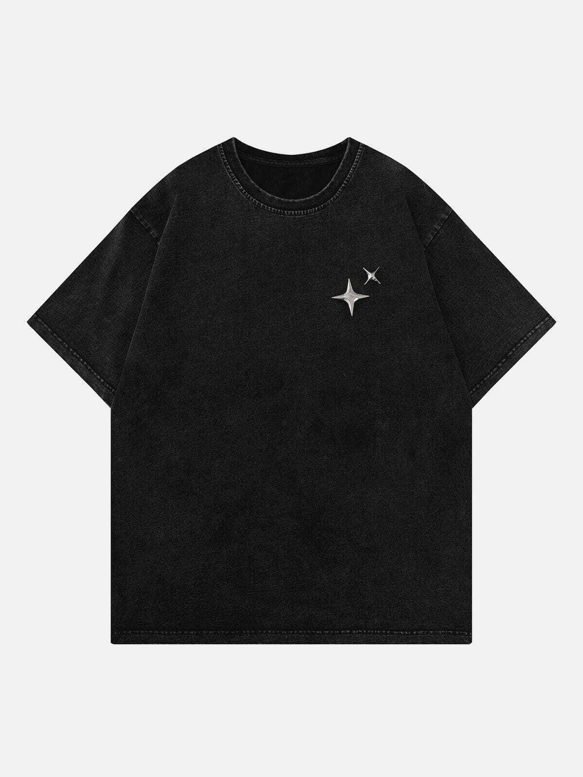 Y2K Star Print Washed Tee - Vintage 90s Grunge Aesthetic for Effortless Summer Style