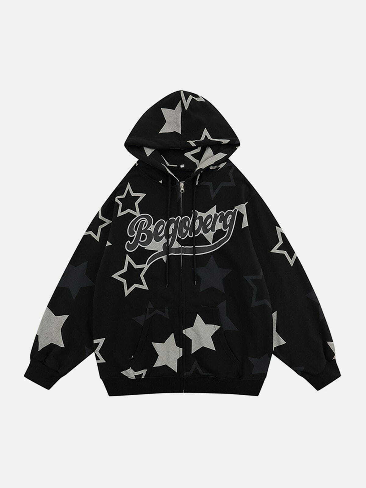 Y2K Star Print Zipper Hoodie - Trendy Grunge Aesthetic for Summer Outfits & 90s Fashion Lovers