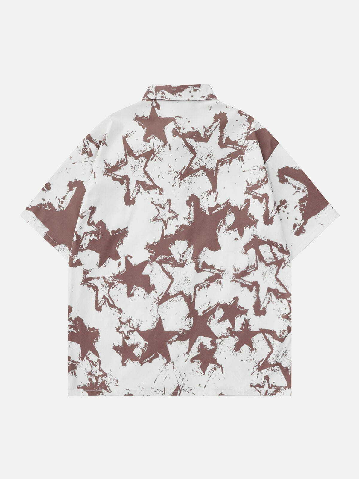 Y2K Stars Print Short Sleeve Shirt - Trendy 90s Grunge Aesthetic Summer Outfit Essential