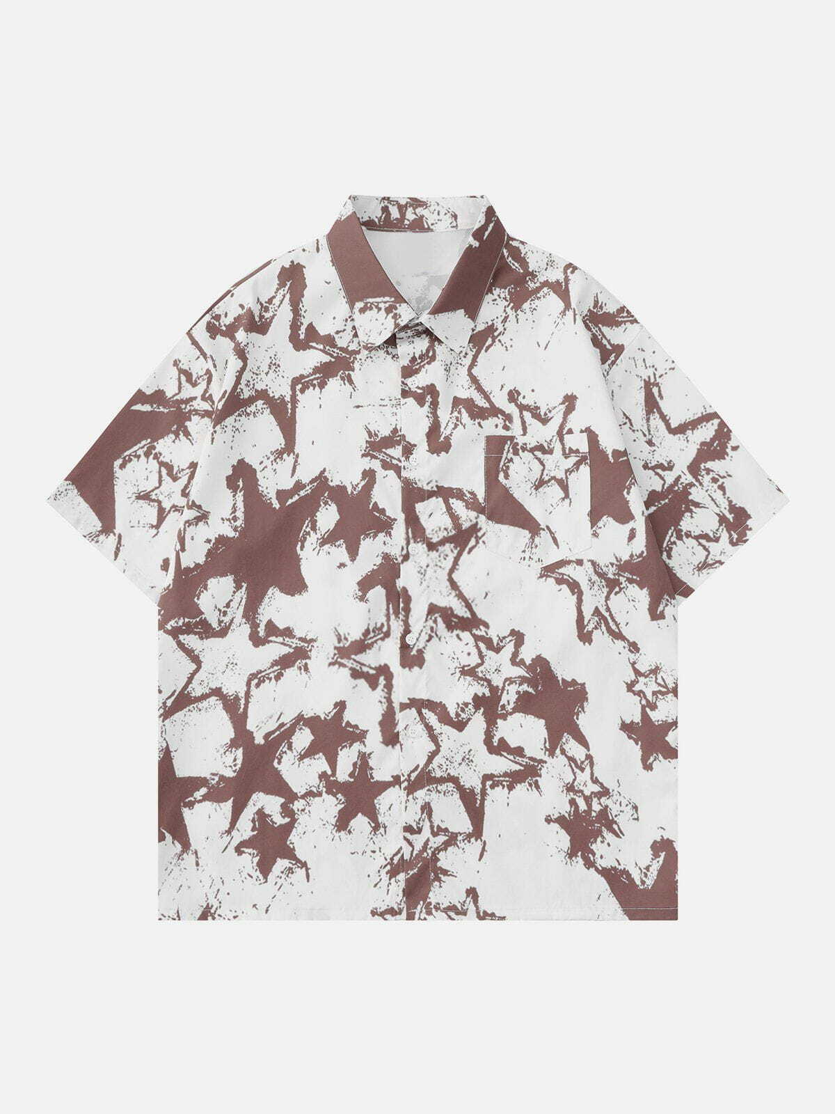 Y2K Stars Print Short Sleeve Shirt - Trendy 90s Grunge Aesthetic Summer Outfit Essential