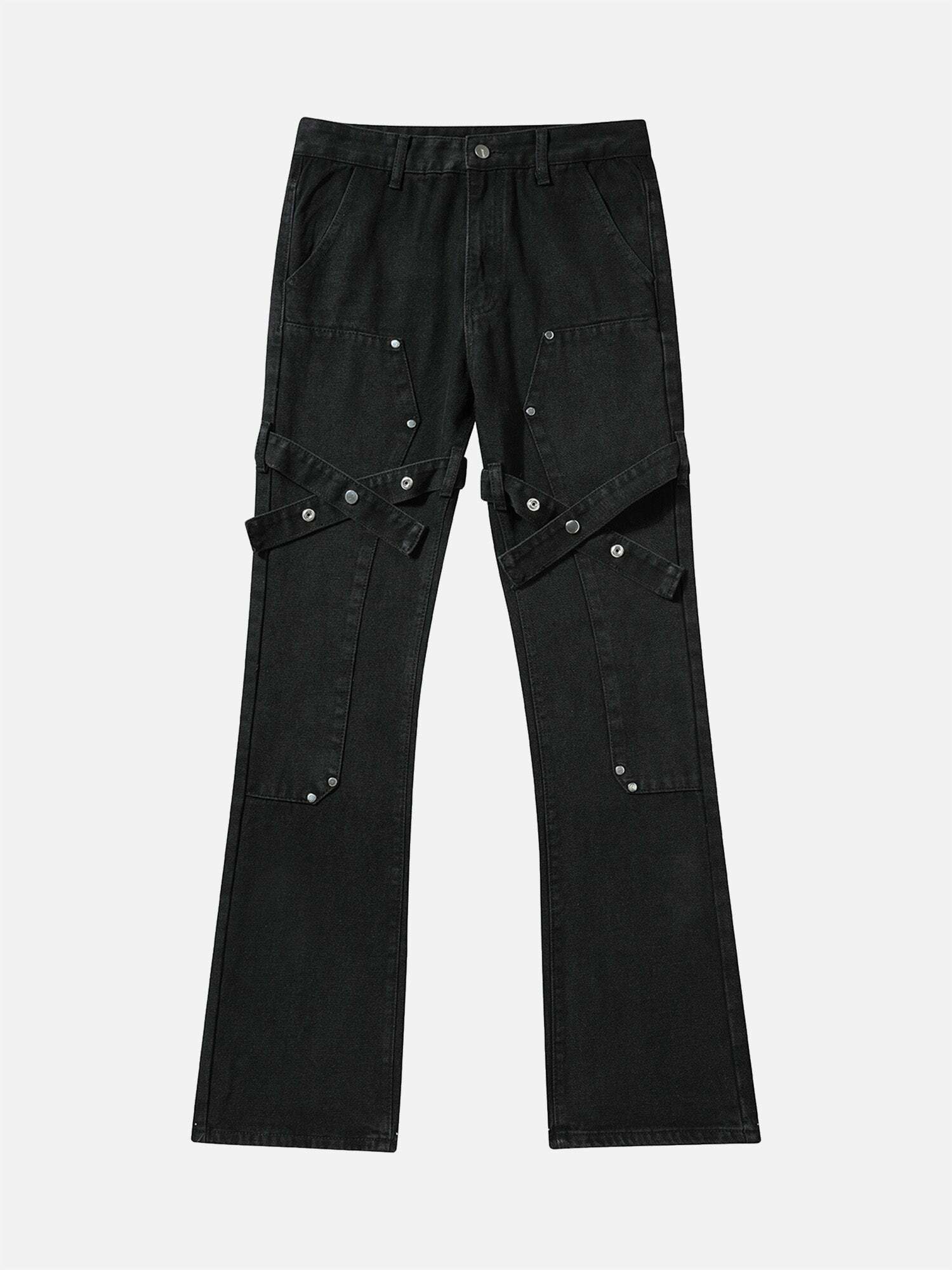 Y2K Strappy Straight Leg Jeans - Casual Grunge Style for Summer Outfits & 90s Fashion Vibes