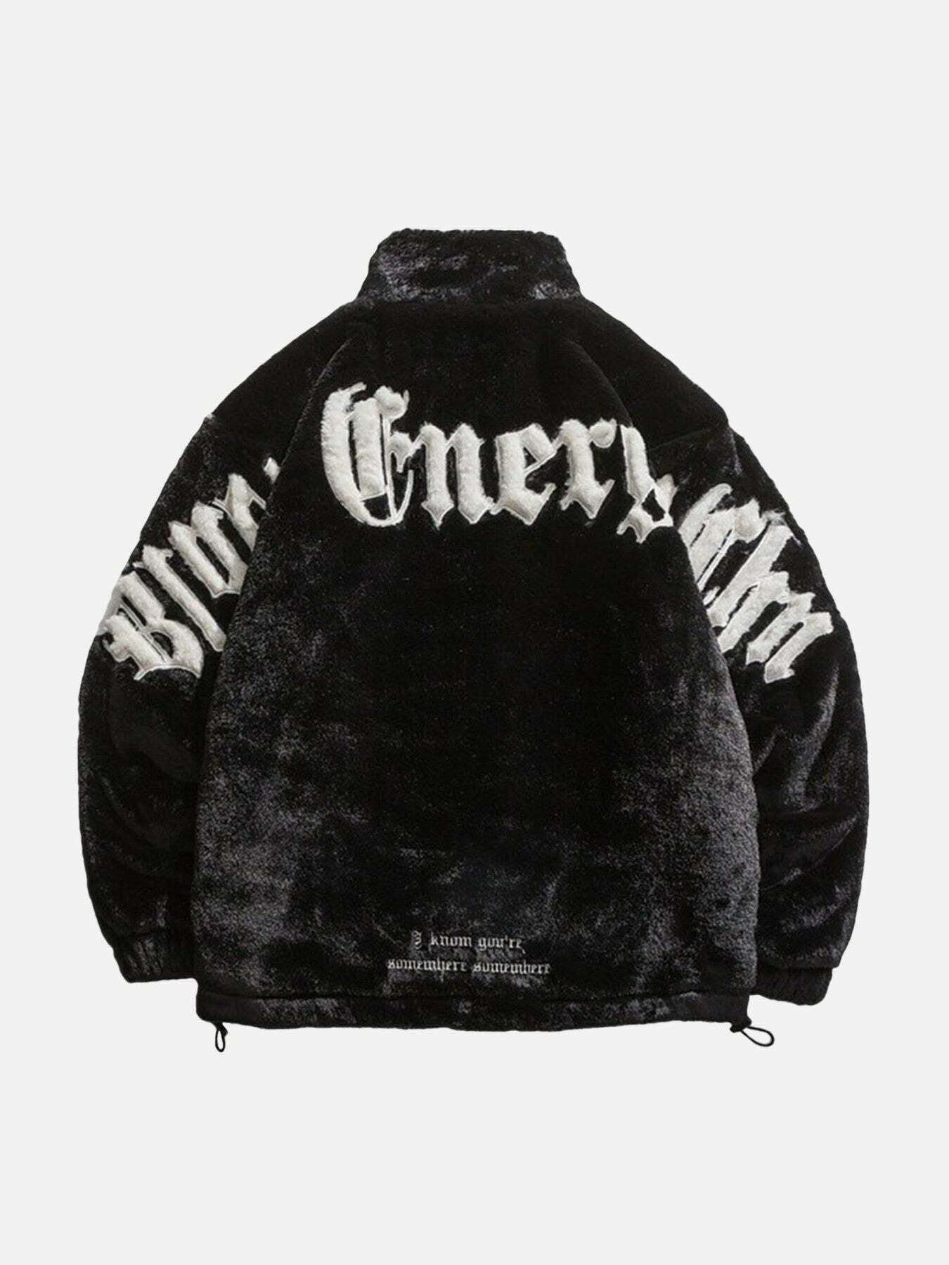 Y2K Street Letter Embroidered Plush Jacket - Grunge Aesthetic Outerwear for 2000s Fashion Lovers