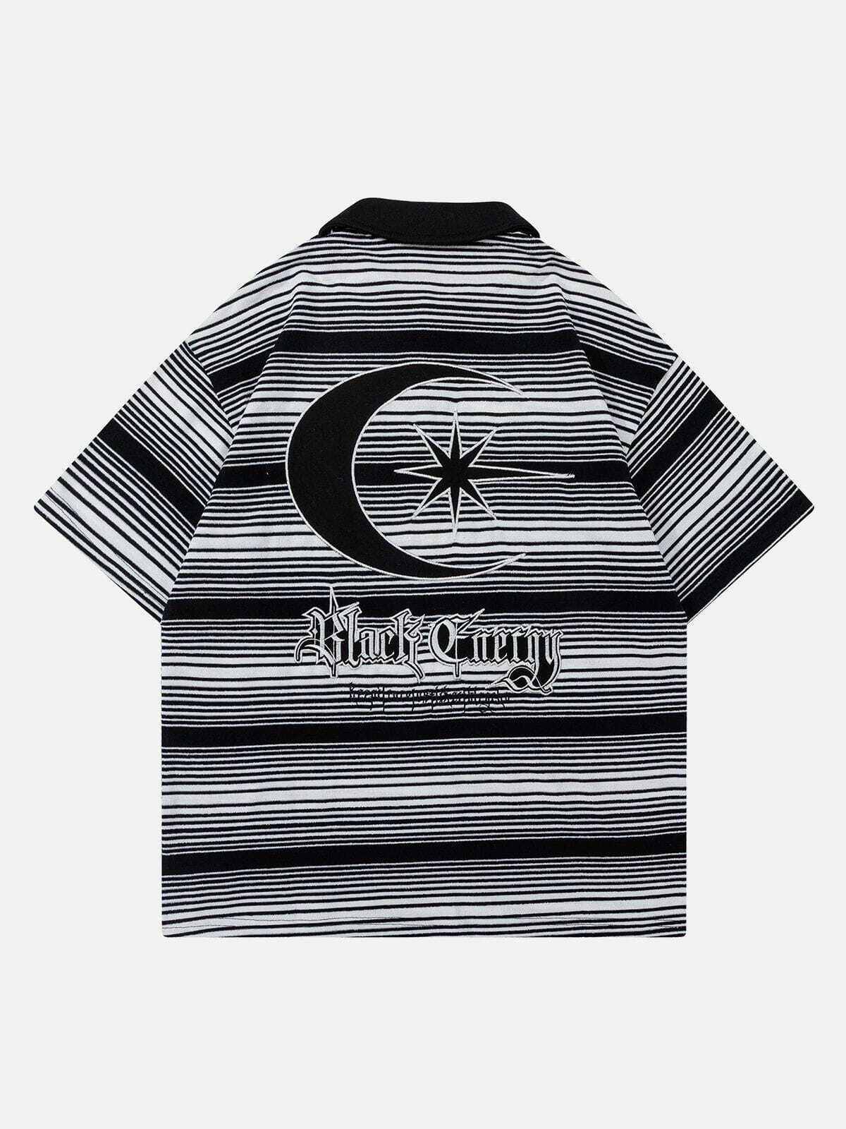 Y2K Stripe Embroidery Polo Tee - Vintage 90s Aesthetic Top for Grunge & Coquette Style Outfits