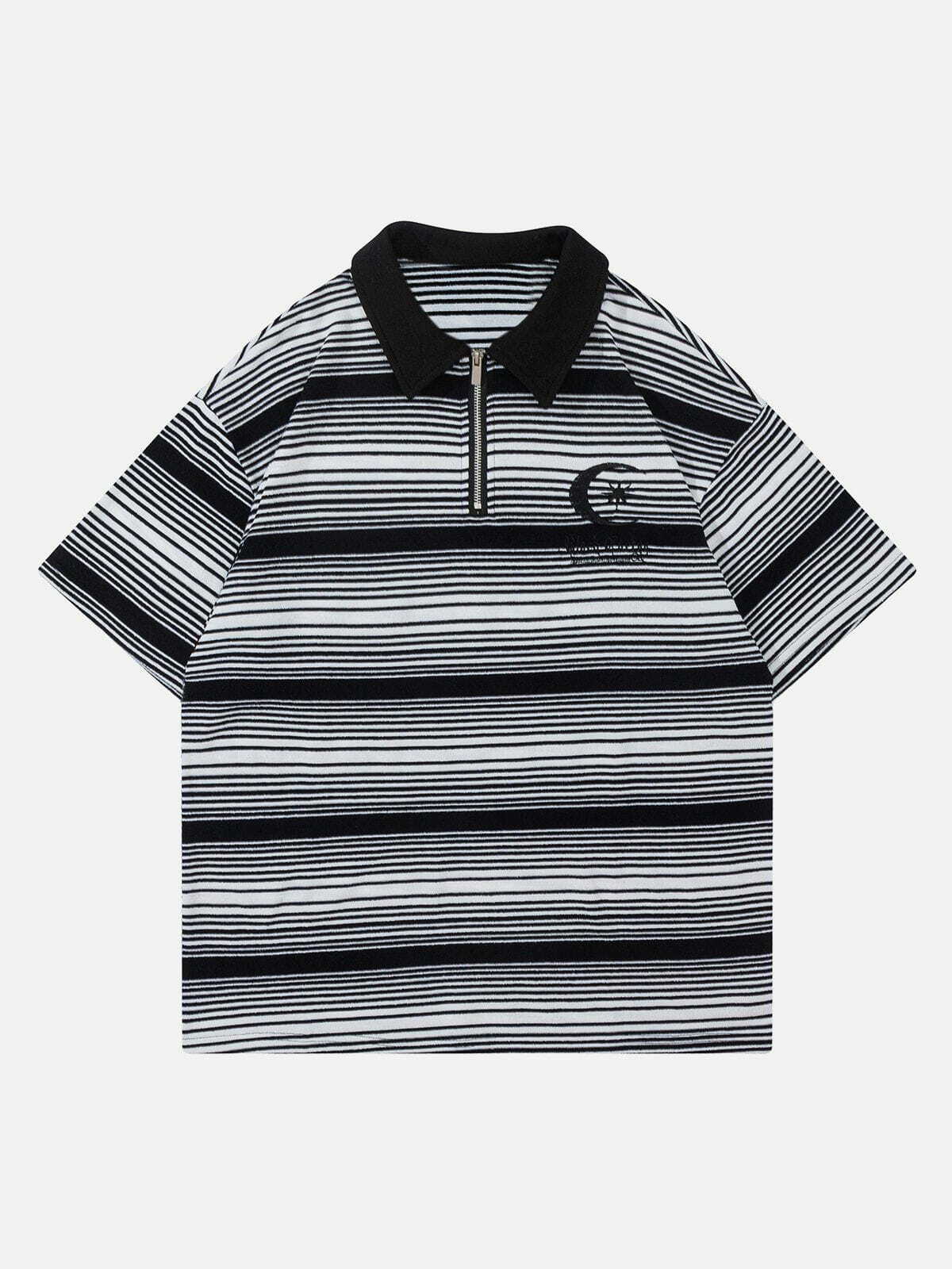 Y2K Stripe Embroidery Polo Tee - Vintage 90s Aesthetic Top for Grunge & Coquette Style Outfits