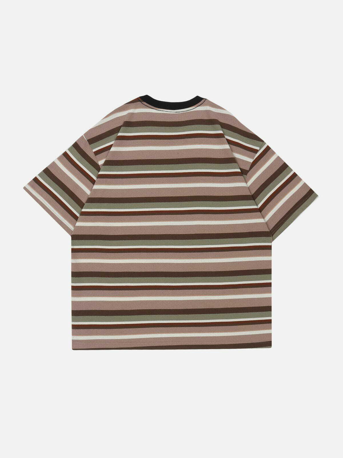 Y2K Striped Clash Tee - Retro 90s Grunge Aesthetic Top for Summer Outfits & Casual Looks