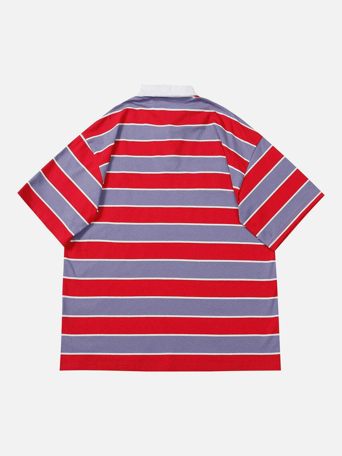 Y2K Striped Foam Printed Polo Tee - Vintage 90s Aesthetic Top for Grunge & Summer Outfits