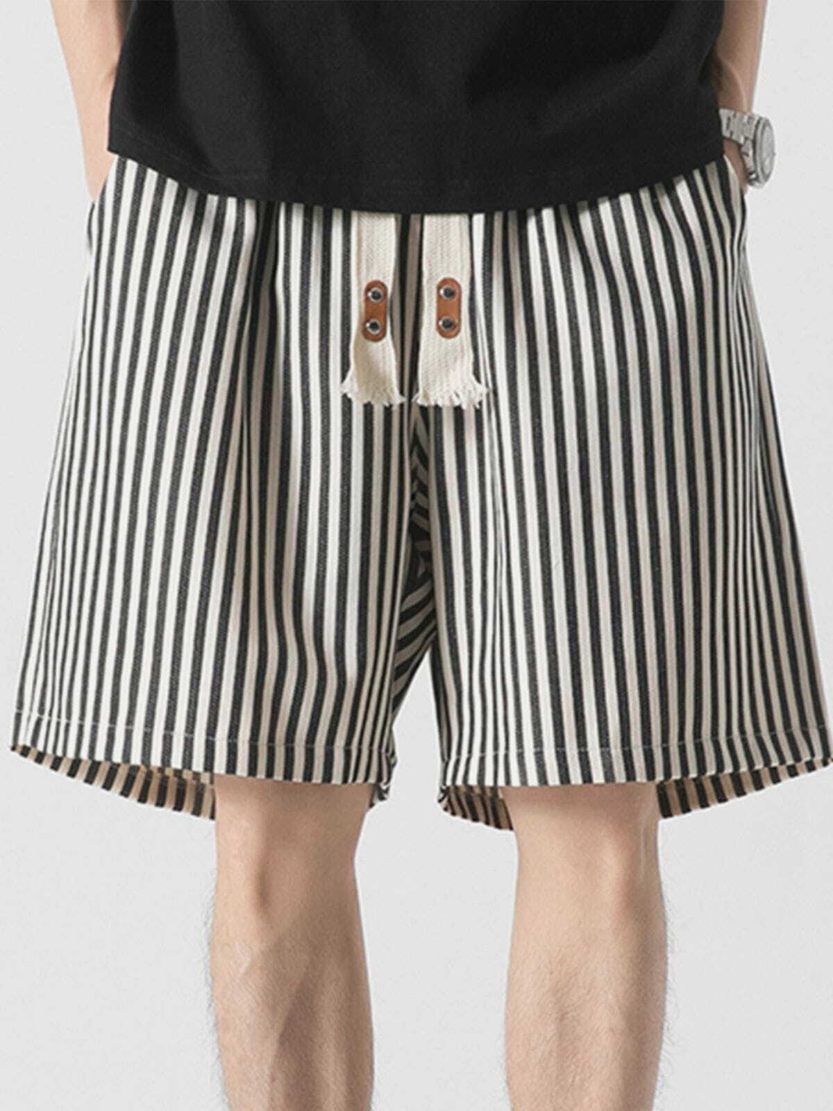 Y2K Striped Print Loose Drawstring Shorts for Summer, Grunge Aesthetic & Casual Outfits