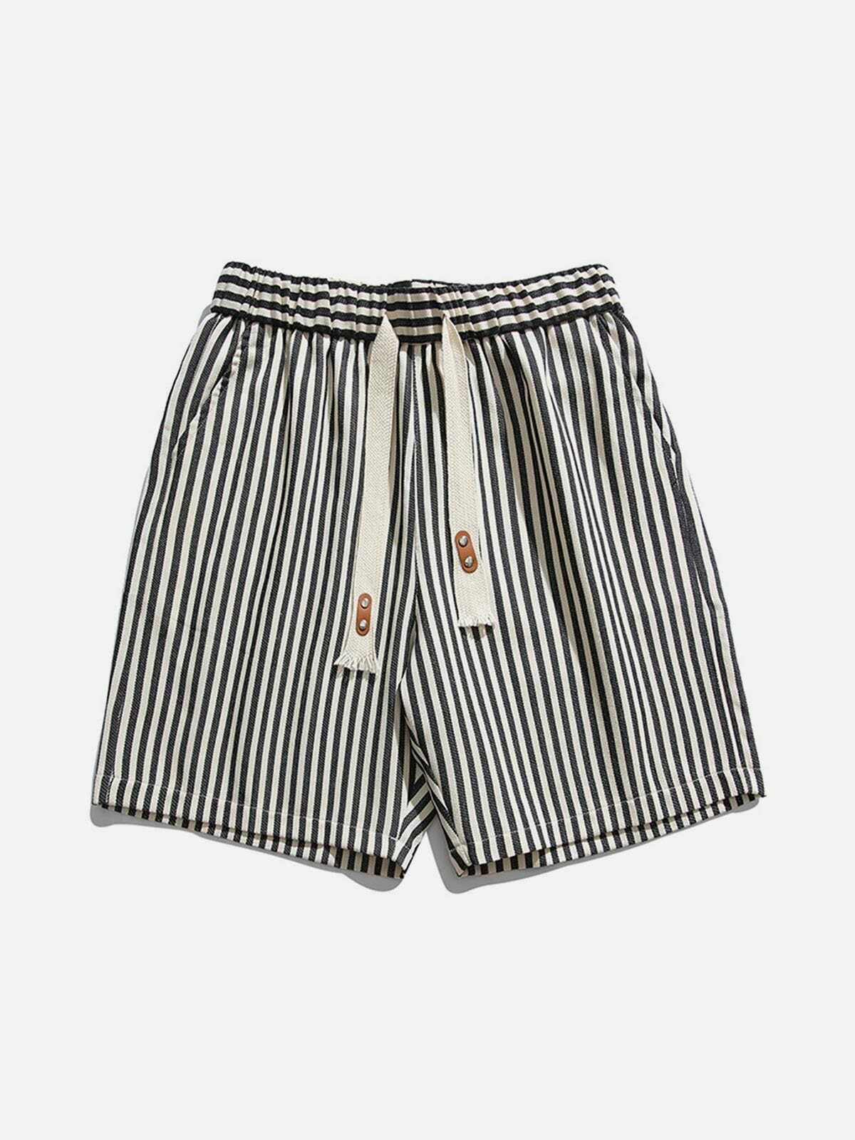 Y2K Striped Print Loose Drawstring Shorts for Summer, Grunge Aesthetic & Casual Outfits