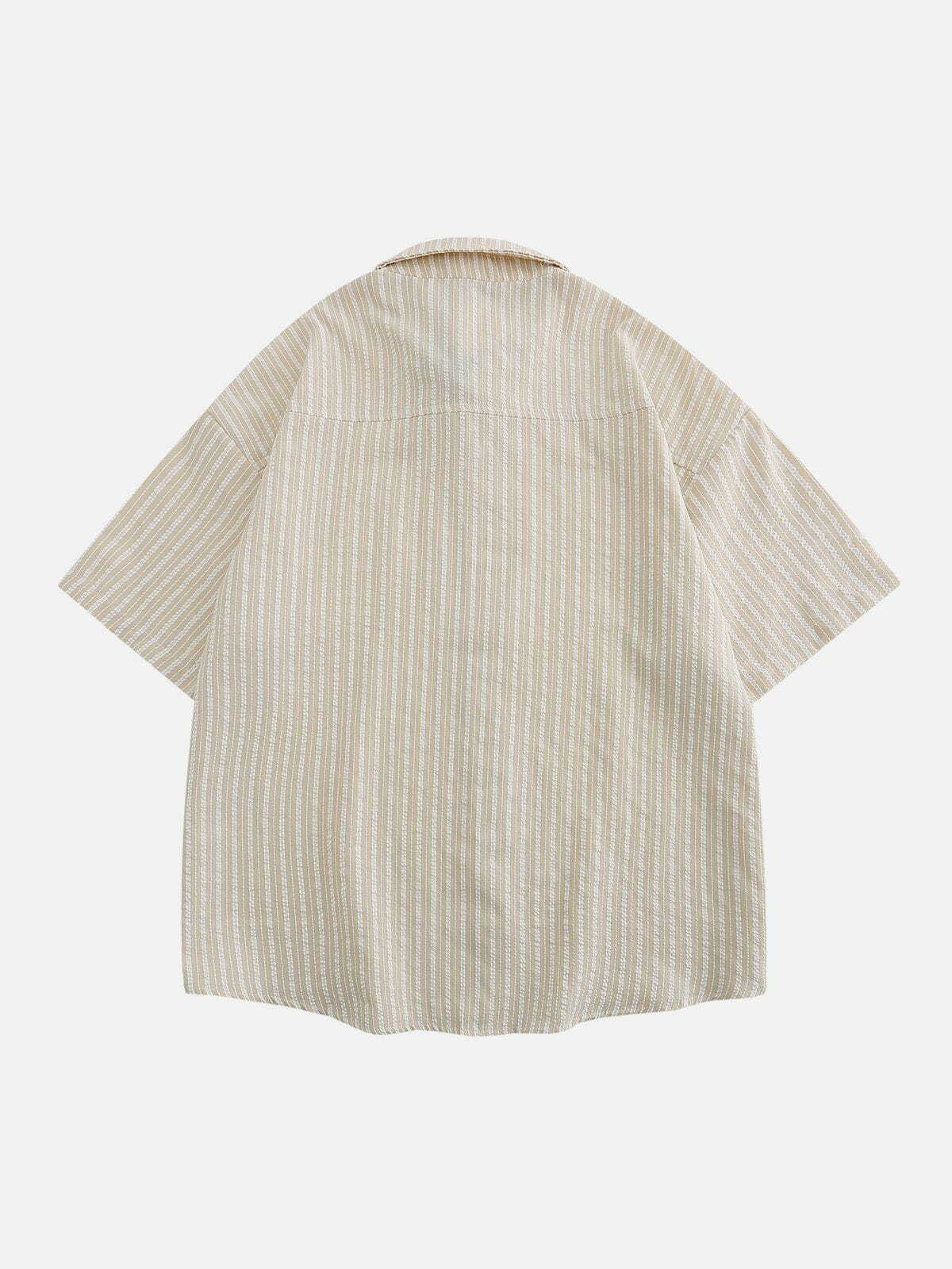 Y2K Striped Short Sleeve Shirt with Small Flower Pendant Perfect for Summer Outfits 90s Aesthetic