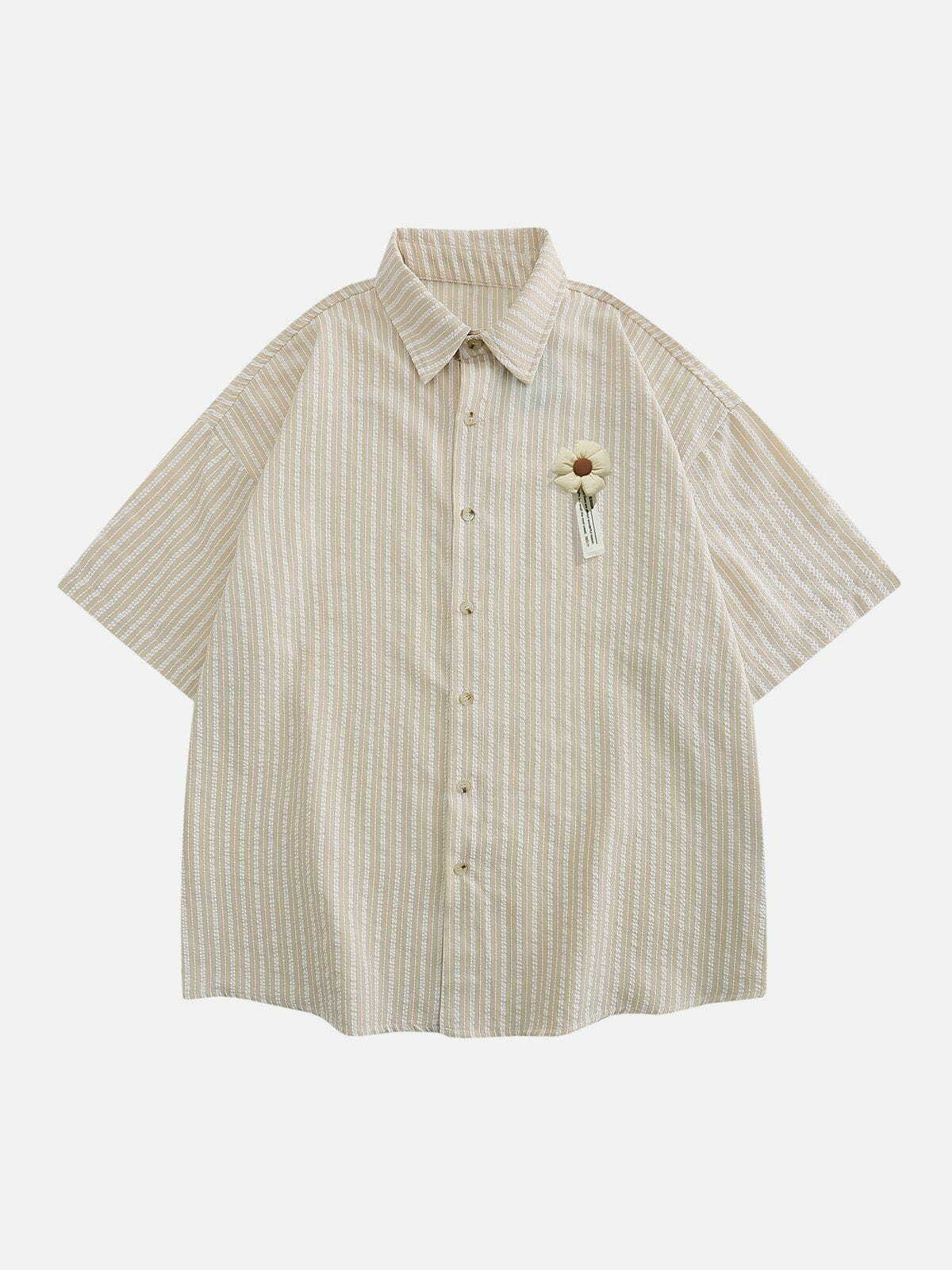 Y2K Striped Short Sleeve Shirt with Small Flower Pendant Perfect for Summer Outfits 90s Aesthetic