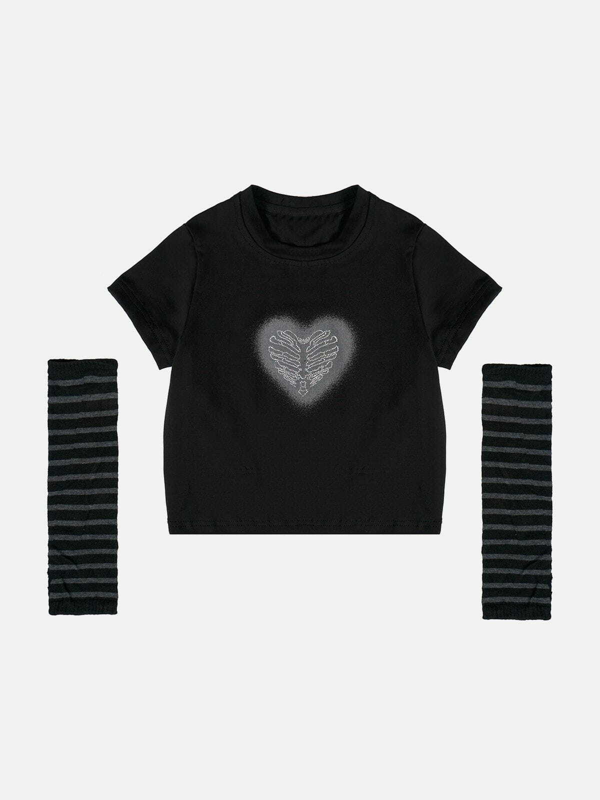 Y2K Stripes Heart Print Tee - Cute Summer Outfit for 90s Fashion Lovers & Coquette Aesthetic