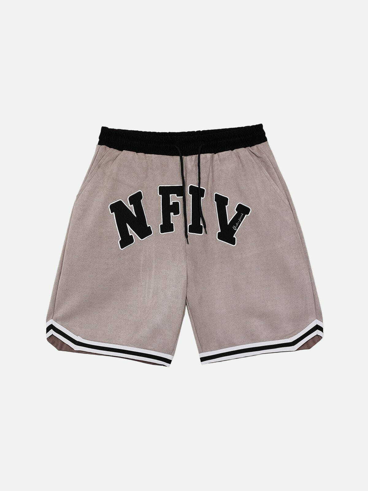 Y2K Suede 'NFIV' Letter Print Shorts - Trendy Grunge Aesthetic for Summer Outfits & Casual Looks