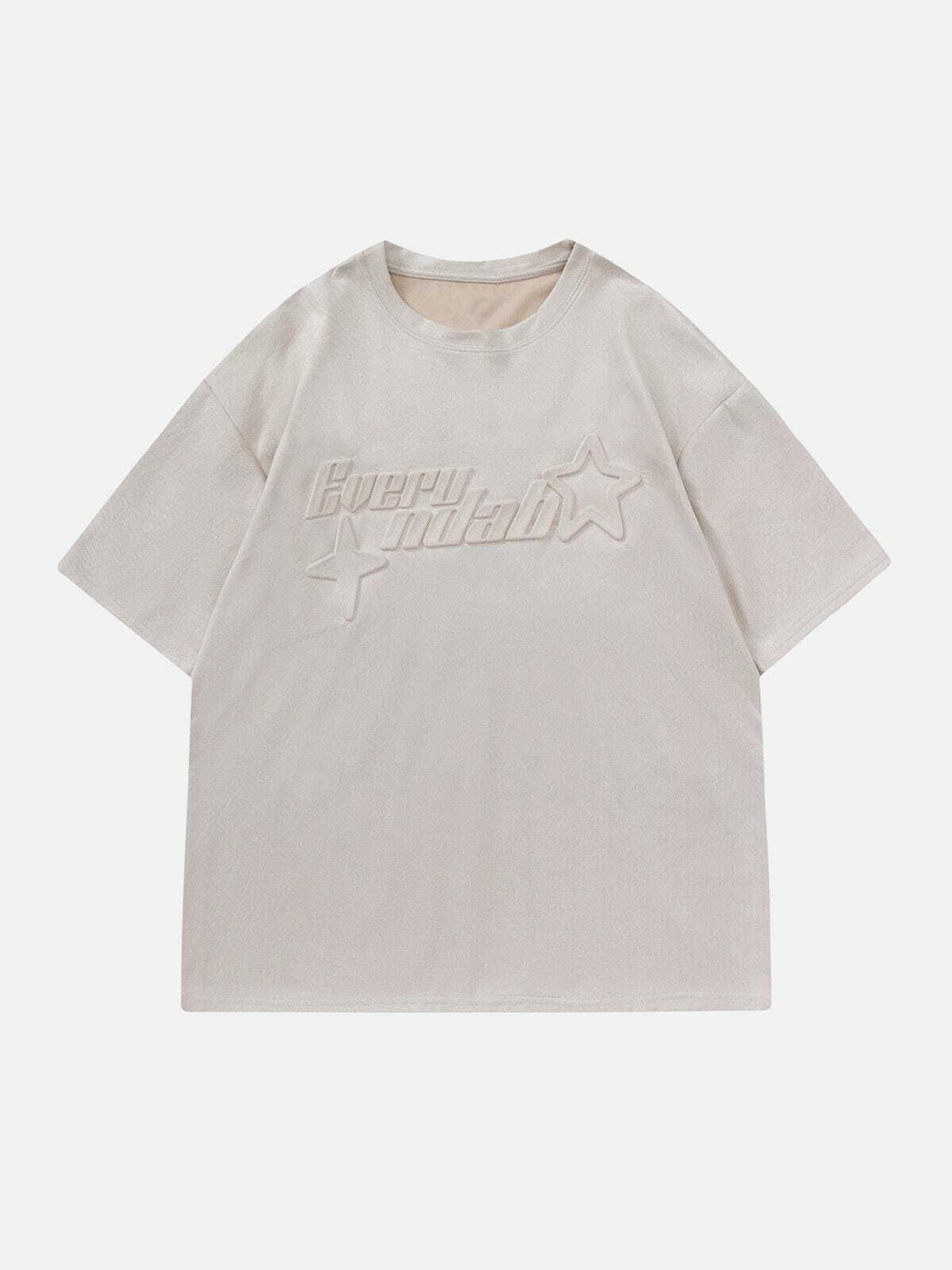 Y2K Suede Star Embossed Tee - Trendy 90s Grunge Aesthetic Top for Summer Outfits & Casual Looks