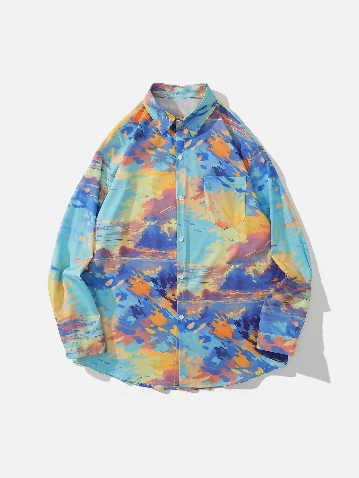 Y2K Sunset Print Long Sleeve Shirt - Vintage 90s Aesthetic, Grunge Style, and Summer Vibes