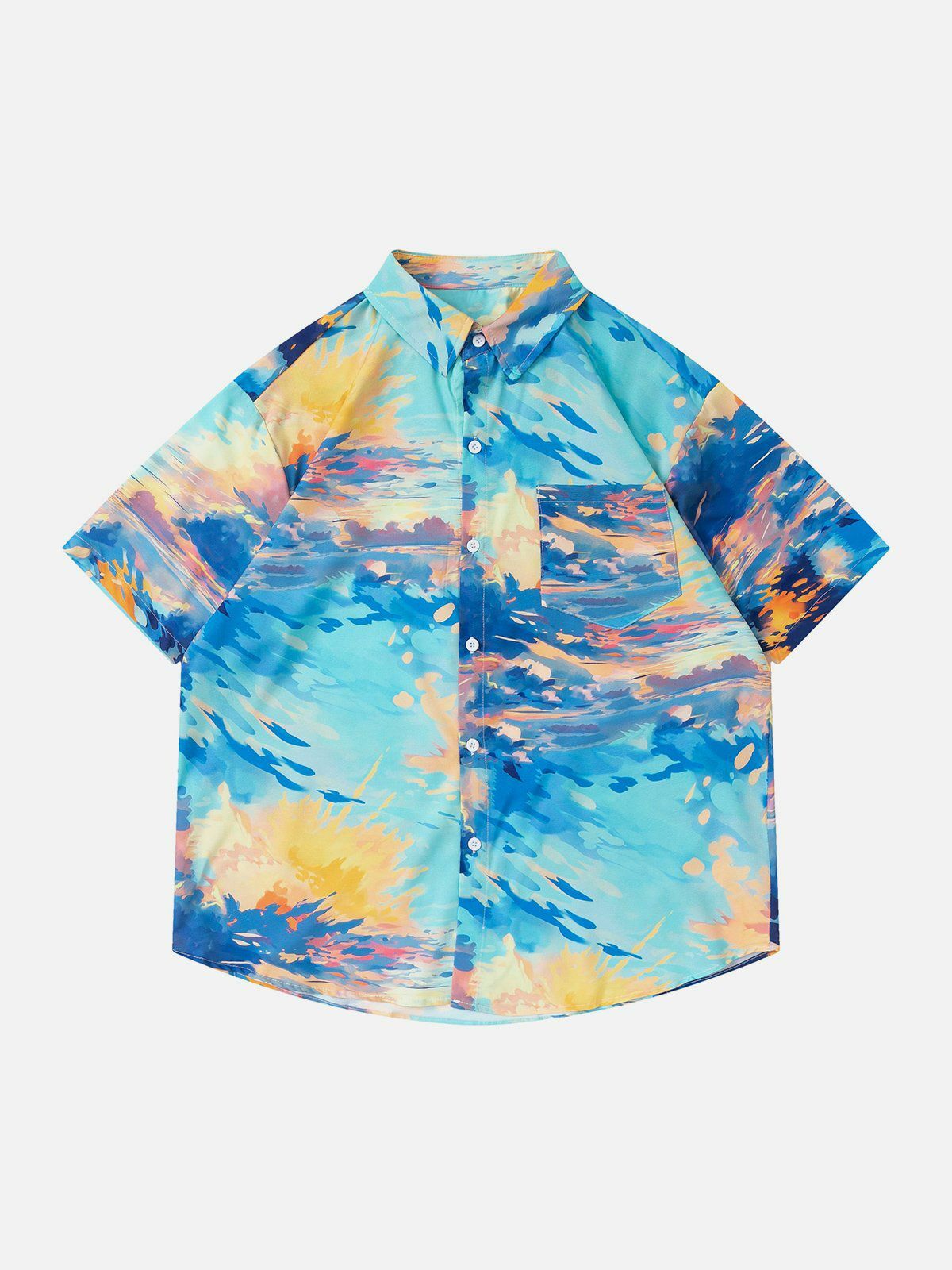 Y2K Sunset Print Short Sleeve Shirt - Trendy Summer Outfit for Grunge & Coquette Aesthetic