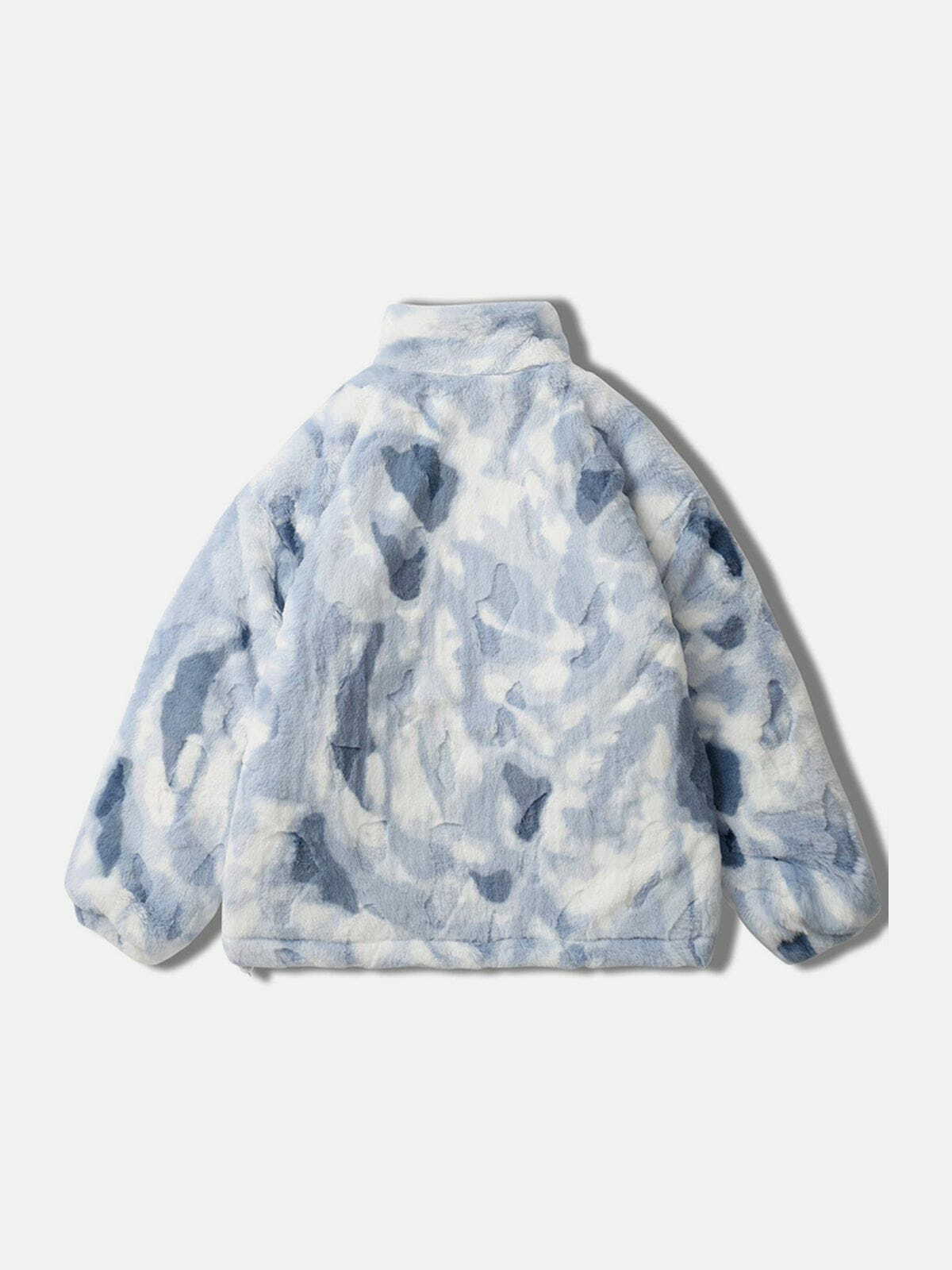 Y2K Tie-Dye Heart Sherpa Coat - Cozy Grunge Aesthetic Outerwear for Summer & Fall Outfits