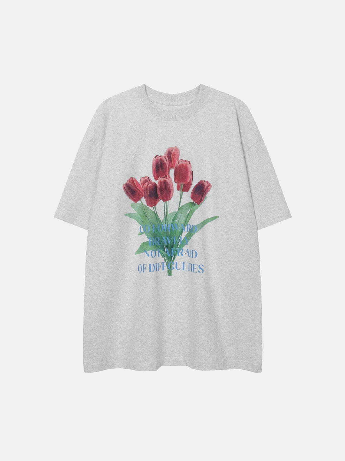 Y2K Tulip Print Tee - Vintage 90s Aesthetic Top for Summer Outfits & Grunge Style