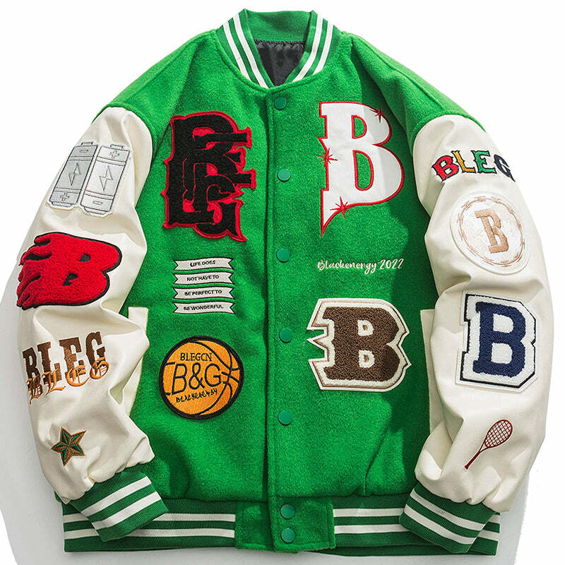 Y2K Varsity Jacket with Embroidery - Trendy 90s Grunge Style for Aesthetic Outfits