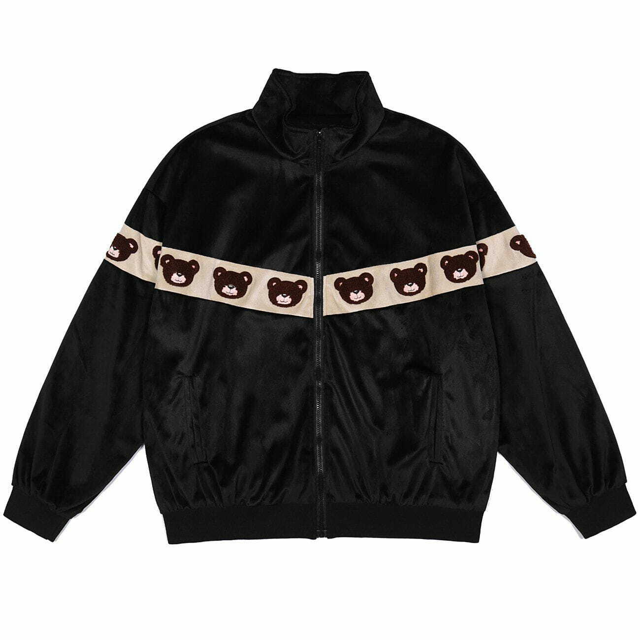 Y2K Vintage Bear Head Embroidered Jacket - Grunge Aesthetic, 90s Fashion, Cute Outfit Ideas