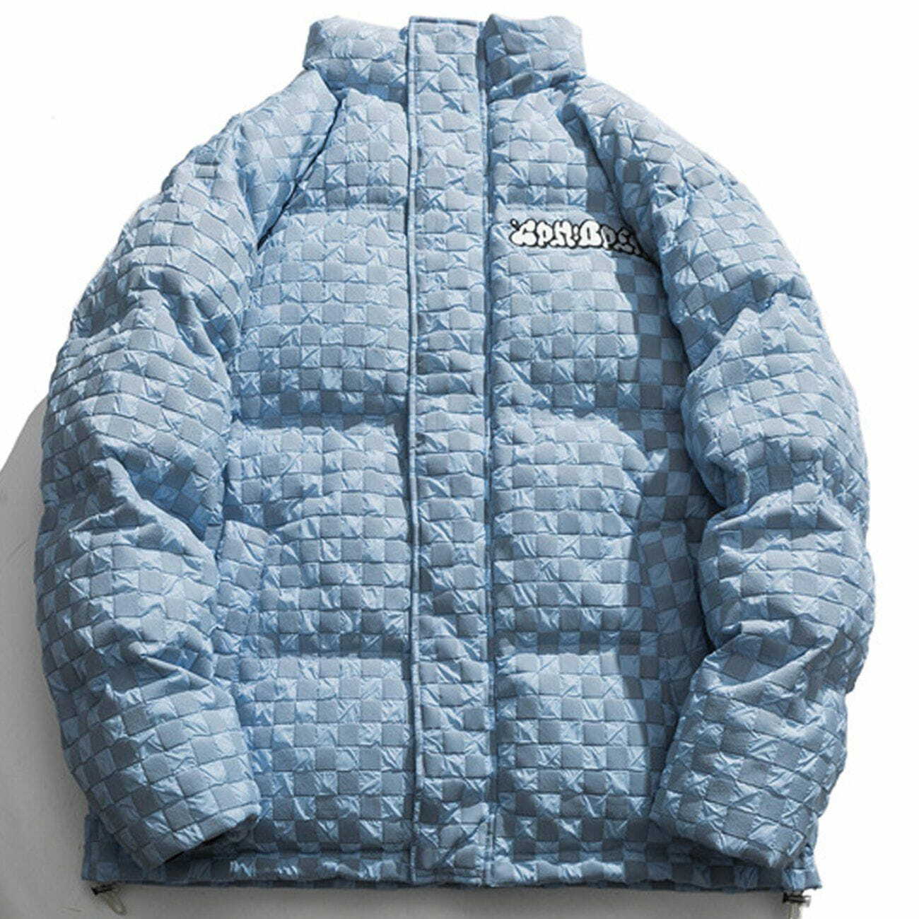 Y2K Vintage Checkerboard Plaid Embroidery Puffer Jacket for Grunge and 90s Fashion Lovers