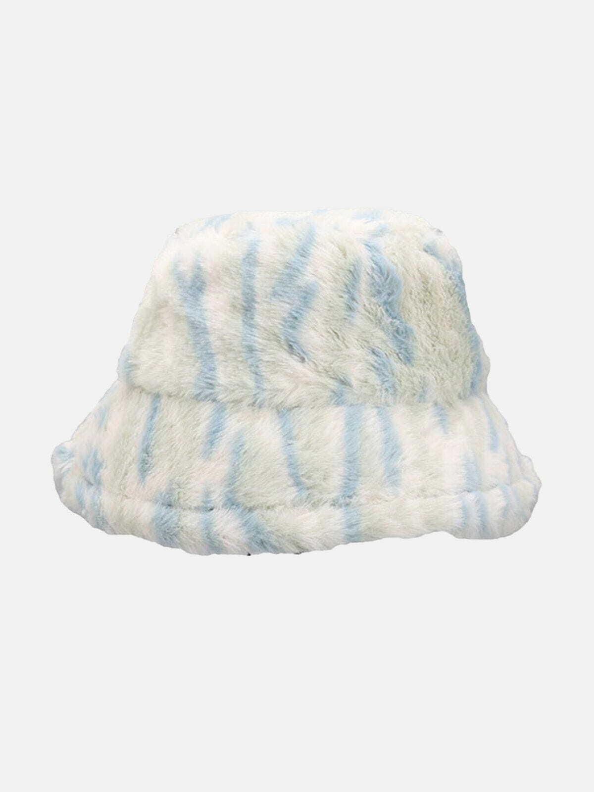 Y2K Vintage Contrast Striped Plush Bucket Hat for Grunge and 90s Fashion Aesthetic