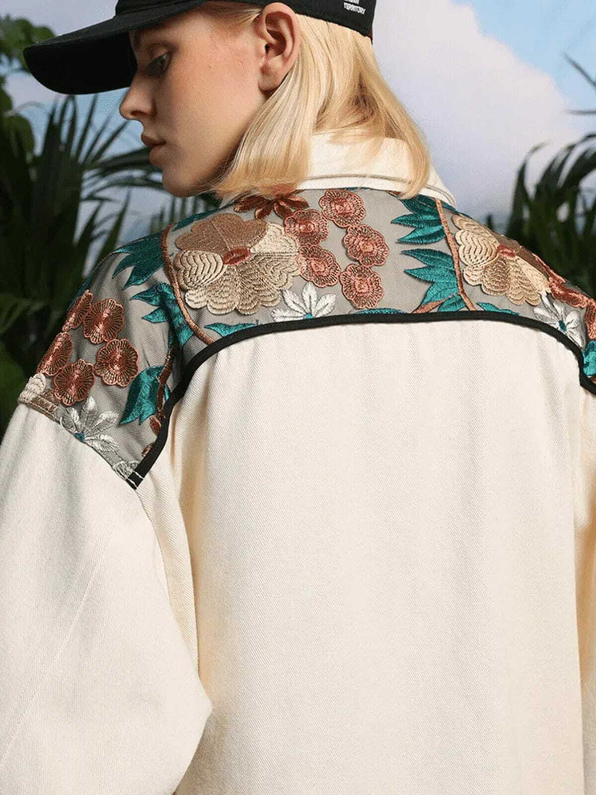 Y2K Vintage Flower Embroidery Jacket - Grunge Aesthetic, 90s Fashion, Cute Outfit Ideas