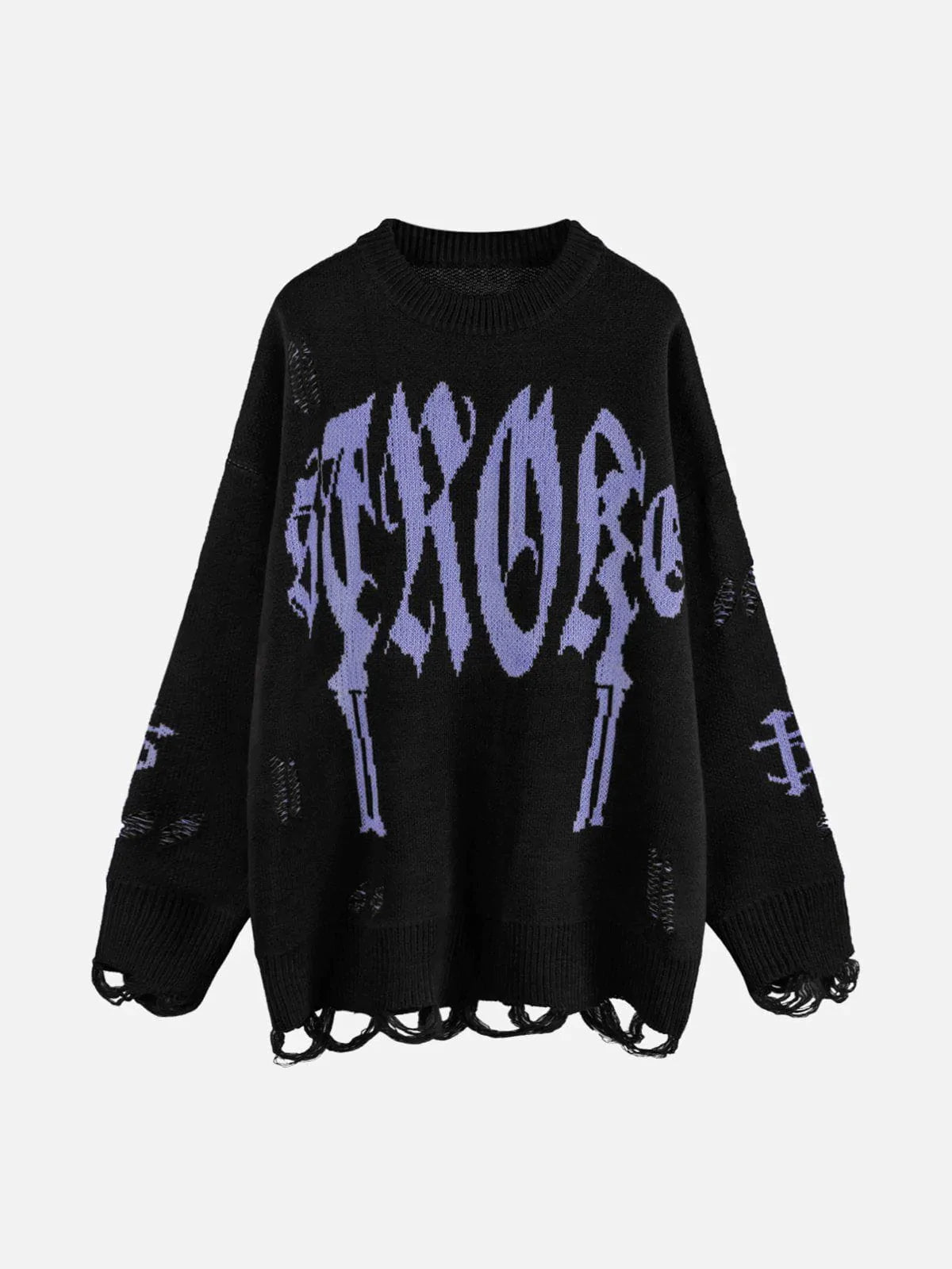 Y2K Vintage Gothic Ripped Sweater - Grunge Aesthetic, 90s Fashion, Cozy Layering Essential