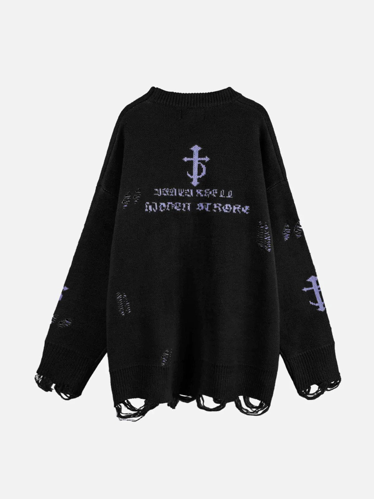 Y2K Vintage Gothic Ripped Sweater - Grunge Aesthetic, 90s Fashion, Cozy Layering Essential