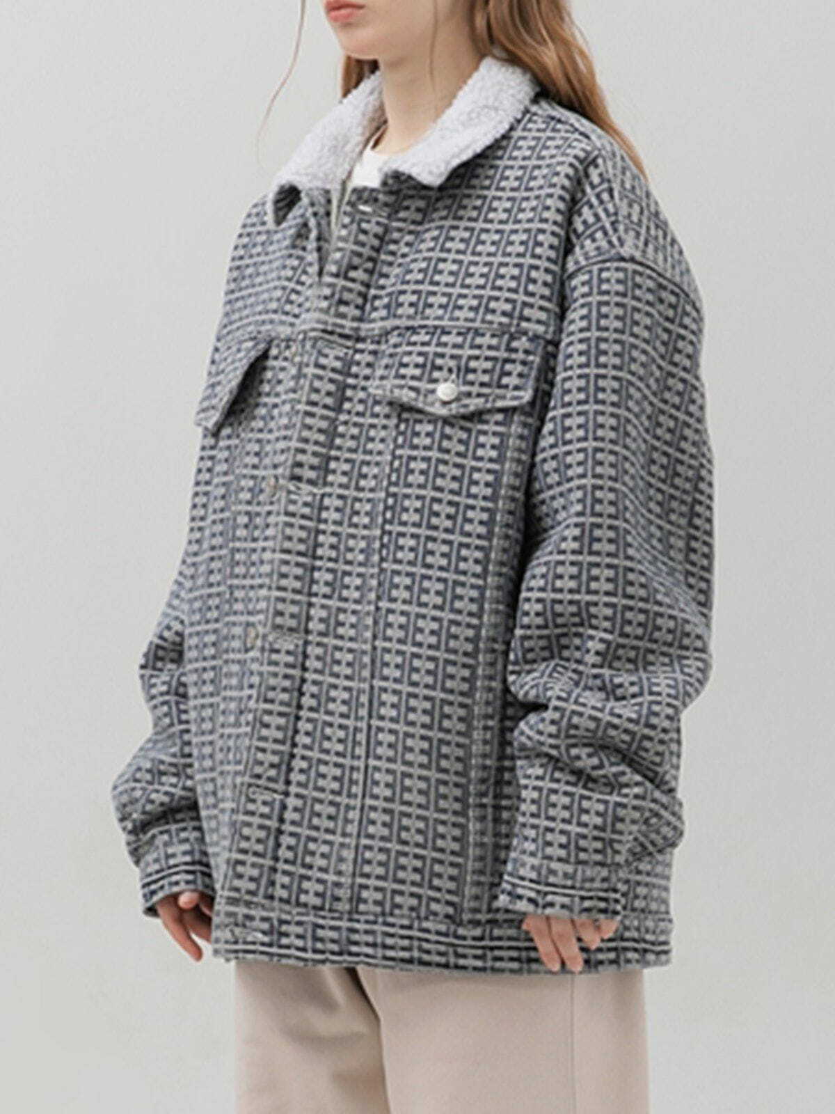 Y2K Vintage Jacquard Winter Coat - Grunge Aesthetic Outerwear for 2000s Fashion Lovers