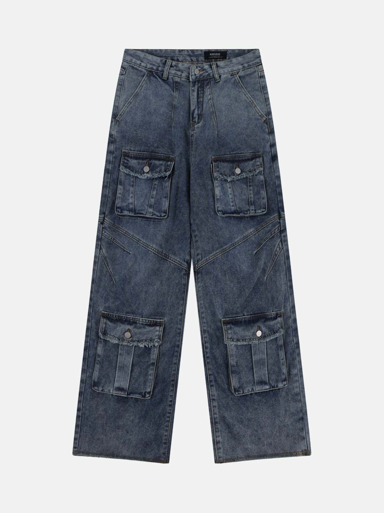 Y2K Vintage Multi-Pocket Cargo Jeans for Grunge Aesthetic & 90s Fashion Outfits