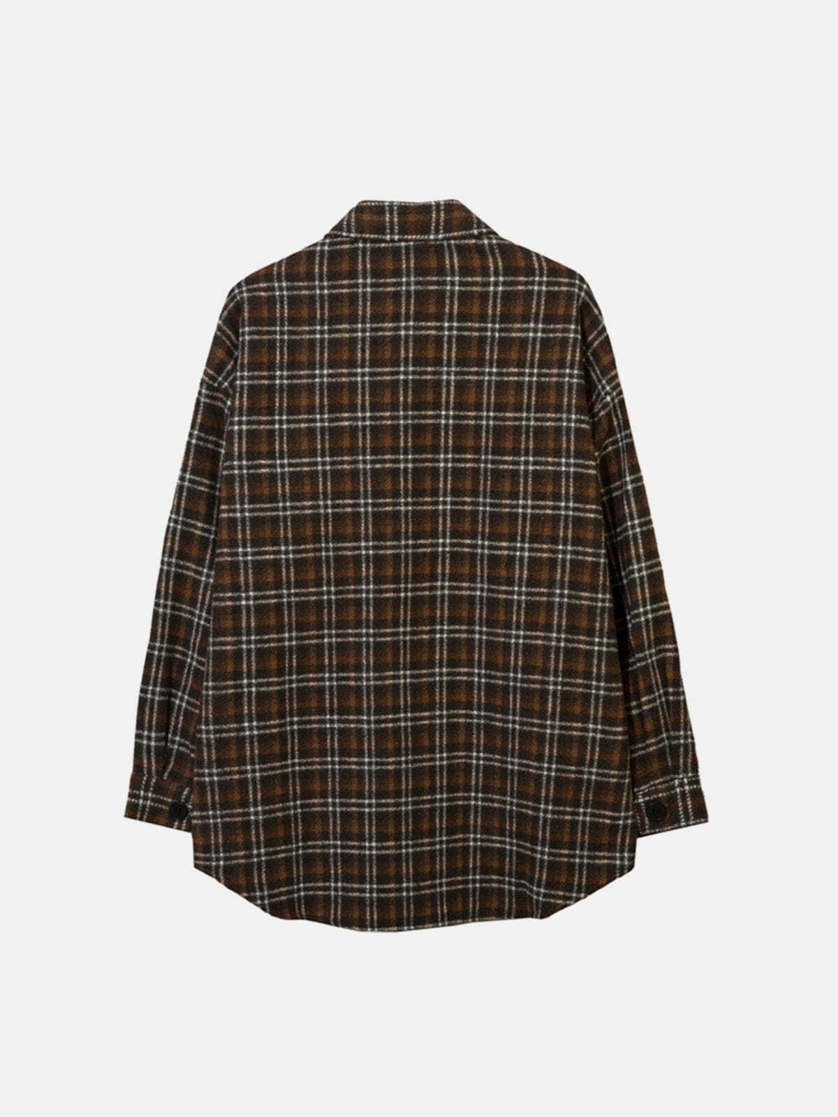 Y2K Vintage Plaid Shacket - Trendy Grunge Layering Piece for 90s Aesthetic Outfits