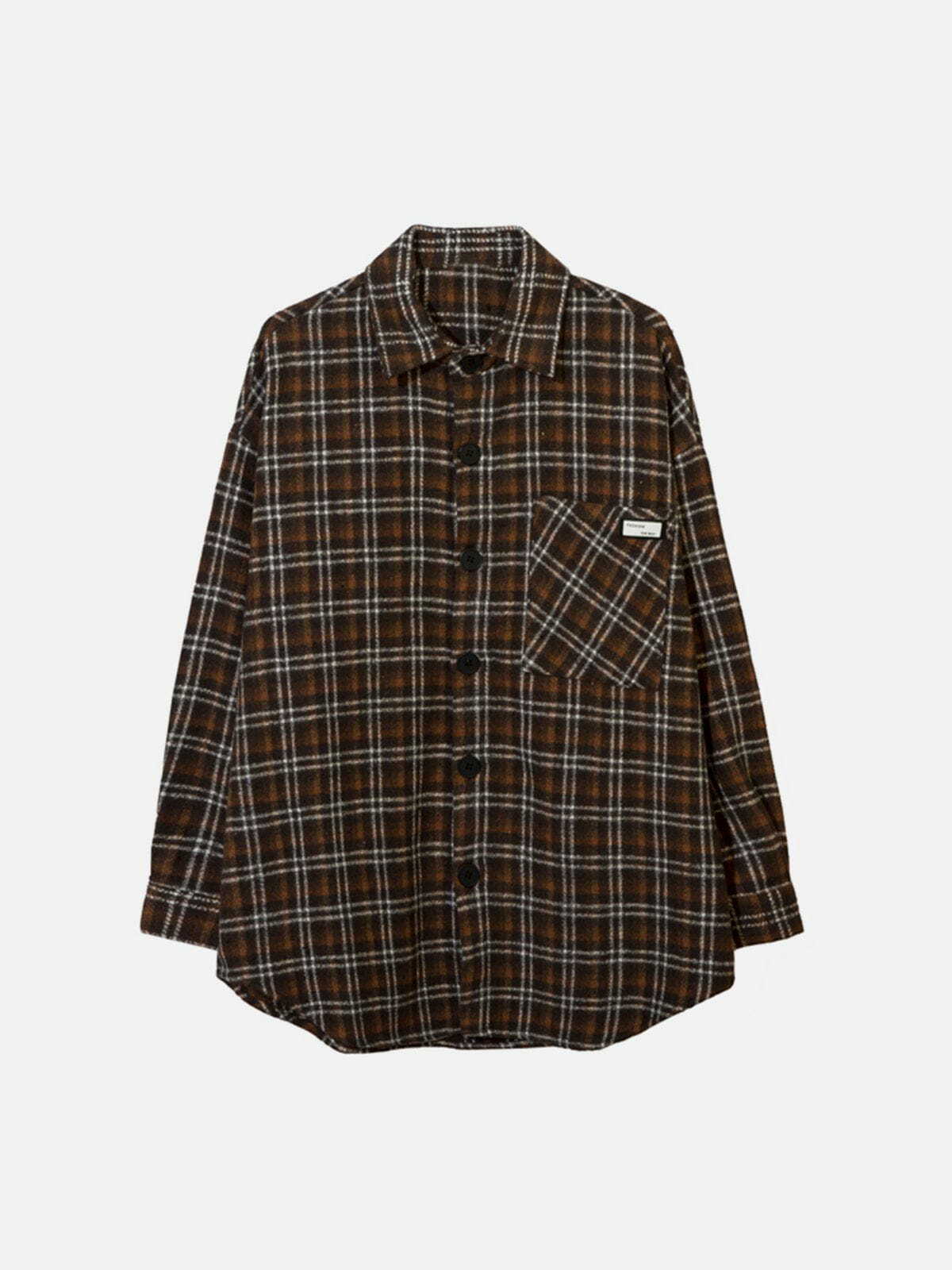 Y2K Vintage Plaid Shacket - Trendy Grunge Layering Piece for 90s Aesthetic Outfits