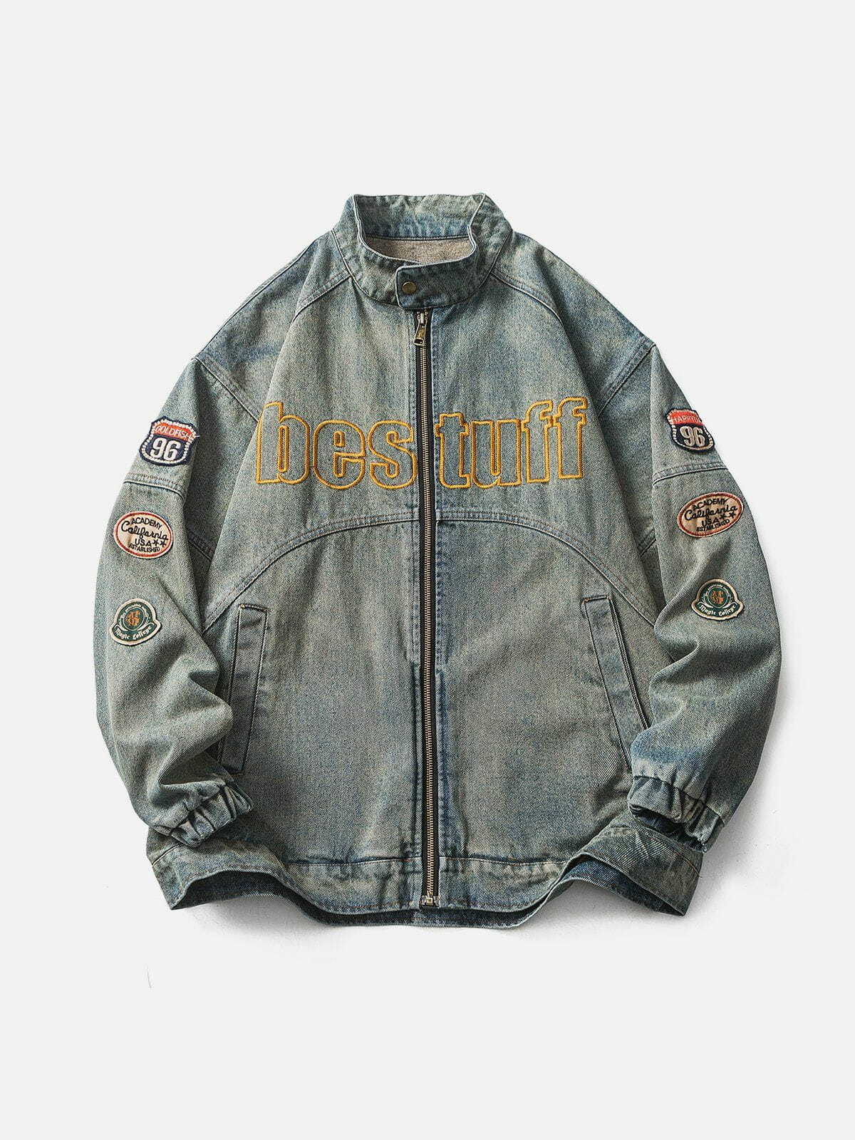 Y2K Vintage Racing Denim Jacket - Grunge Aesthetic, 90s Fashion, Retro Style, Cool Summer Outfits