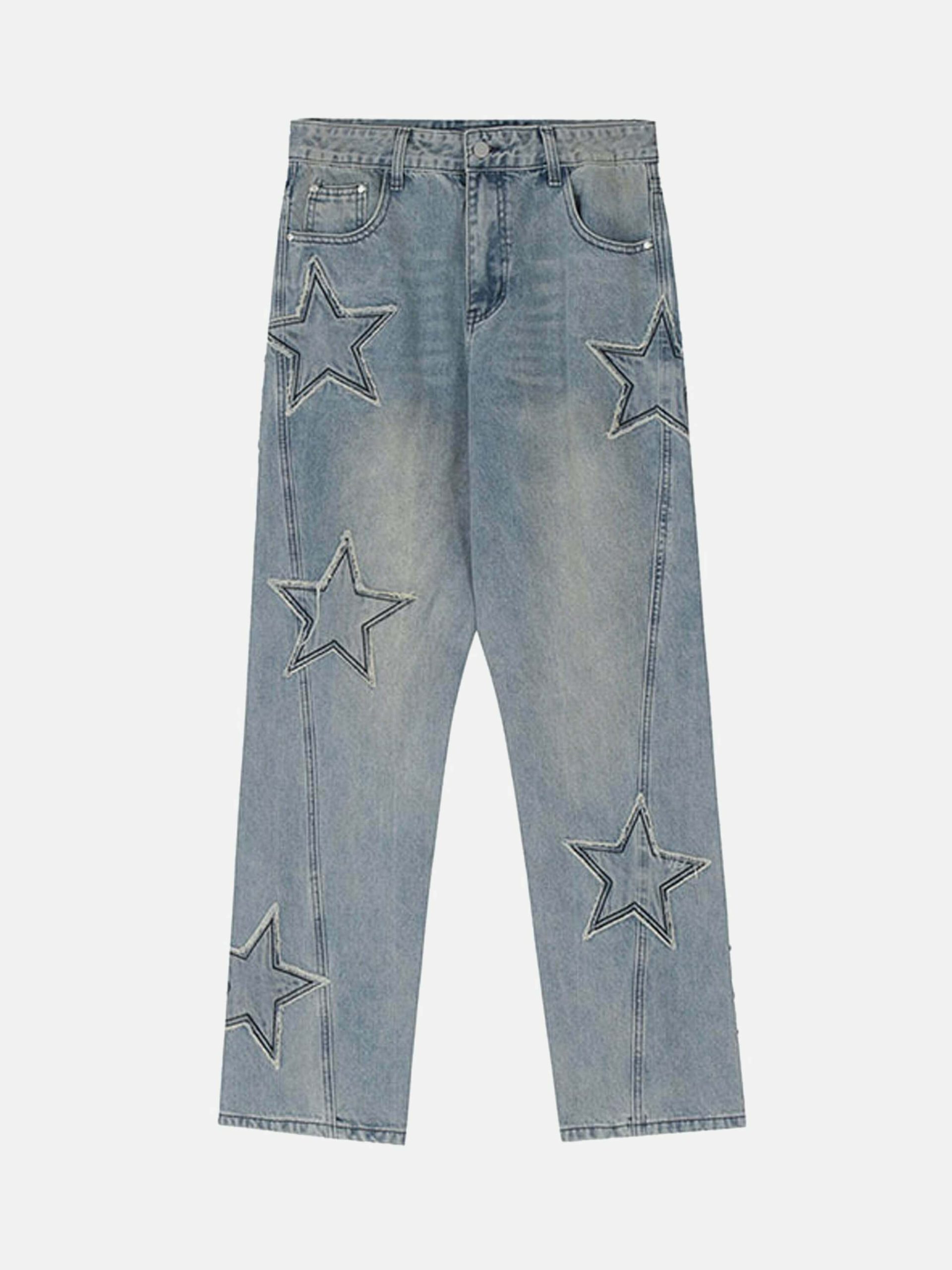 Y2K Vintage Star Patch Embroidered Baggy Jeans - 90s Grunge Aesthetic Denim for Trendy Outfits