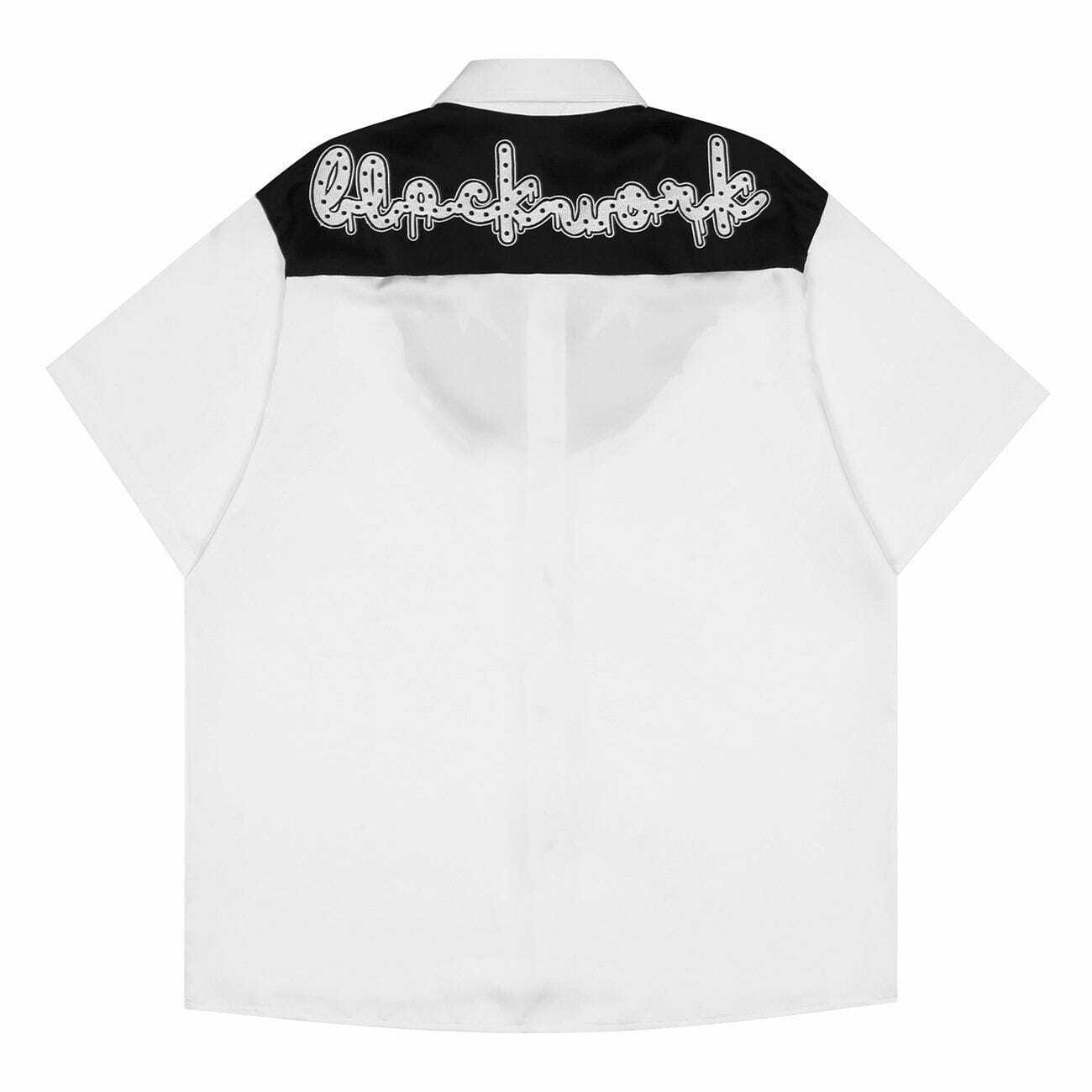 Y2K Vintage Stars Embroidery Patchwork Short Sleeve Shirt - Retro 90s Grunge Aesthetic Top