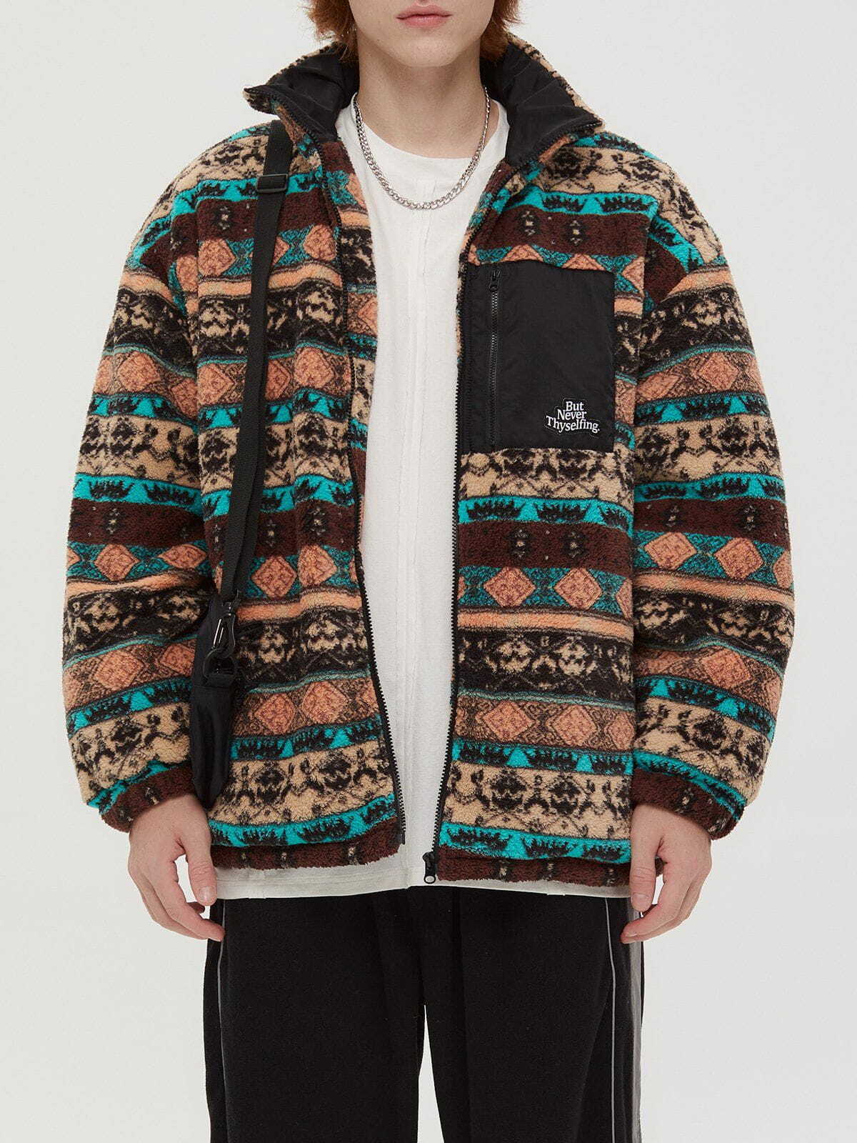 Y2K Vintage Tribal Pattern Winter Coat - Grunge Aesthetic Outerwear for Cozy Style