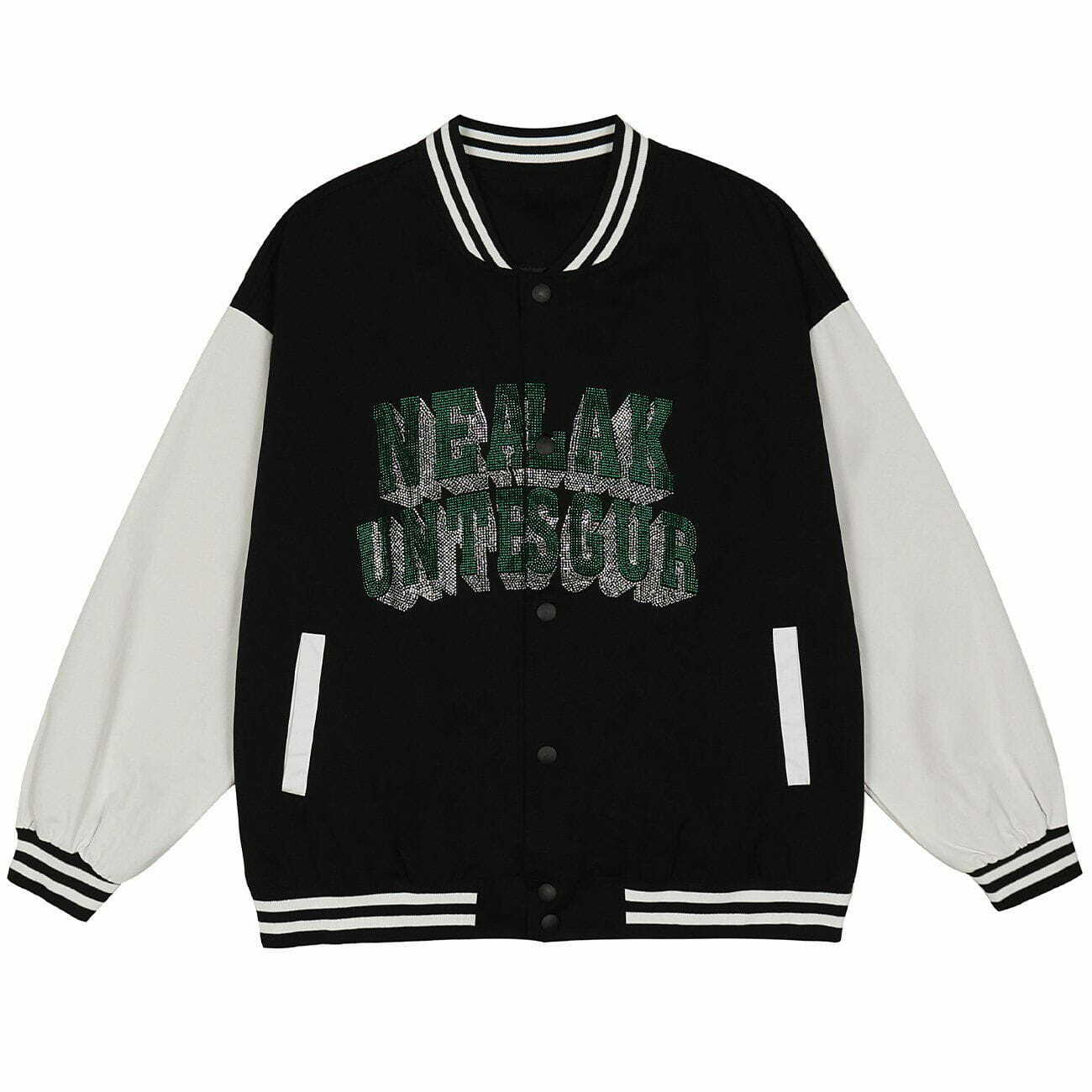 Y2K Vintage Varsity Jacket with Diamond Letters - Trendy 90s Grunge Aesthetic Outerwear