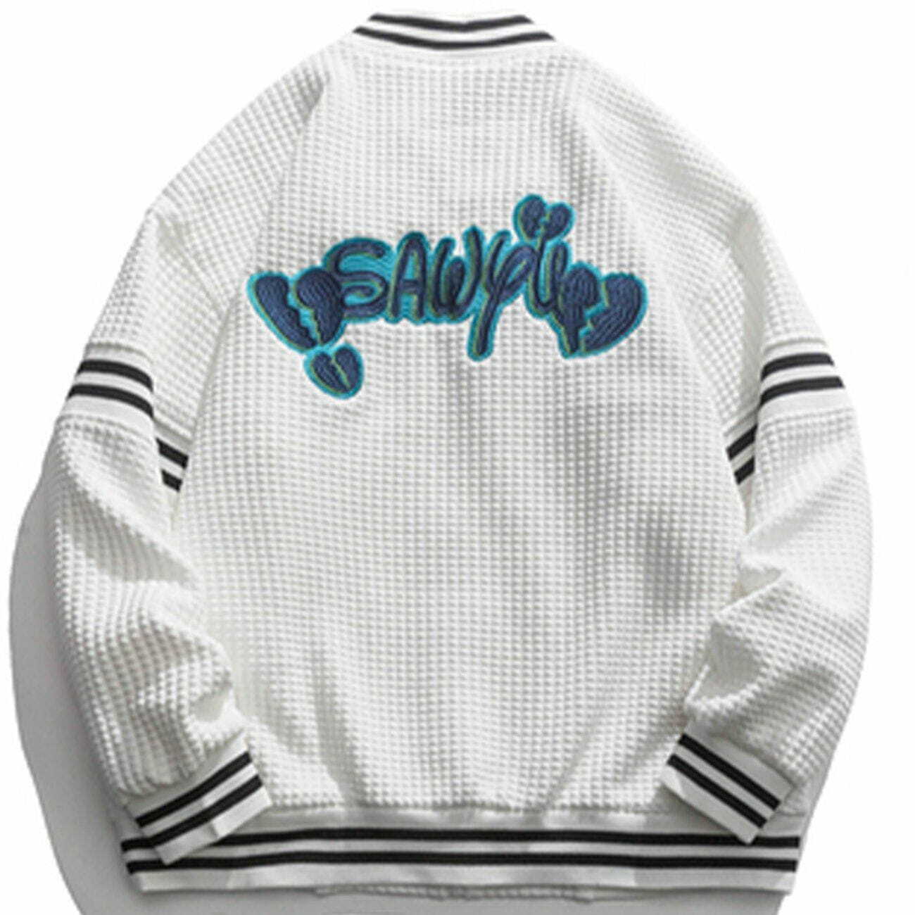 Y2K Waffle Embroidery Jacket - Trendy Grunge Style for Summer Outfits & Aesthetic Looks