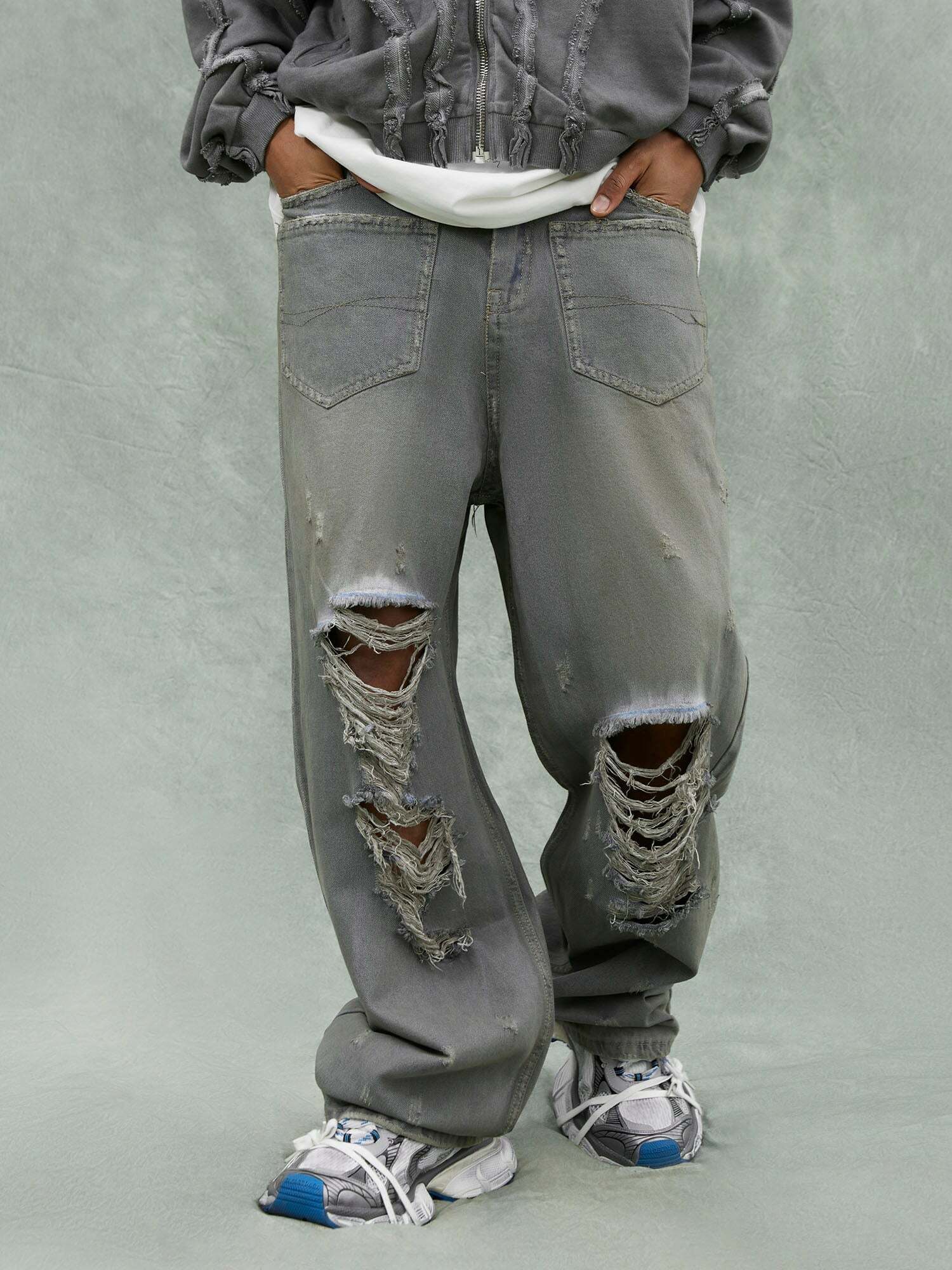 Y2K Washed Ripped Jeans with Reverse Slip Pockets - Trendy Grunge Style for Summer Outfits