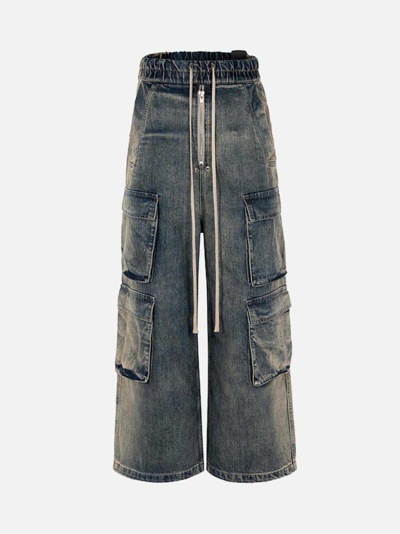 Y2K Wide Leg Multi-Pocket Cargo Jeans - Trendy 90s Grunge Style for Effortless Summer Outfits